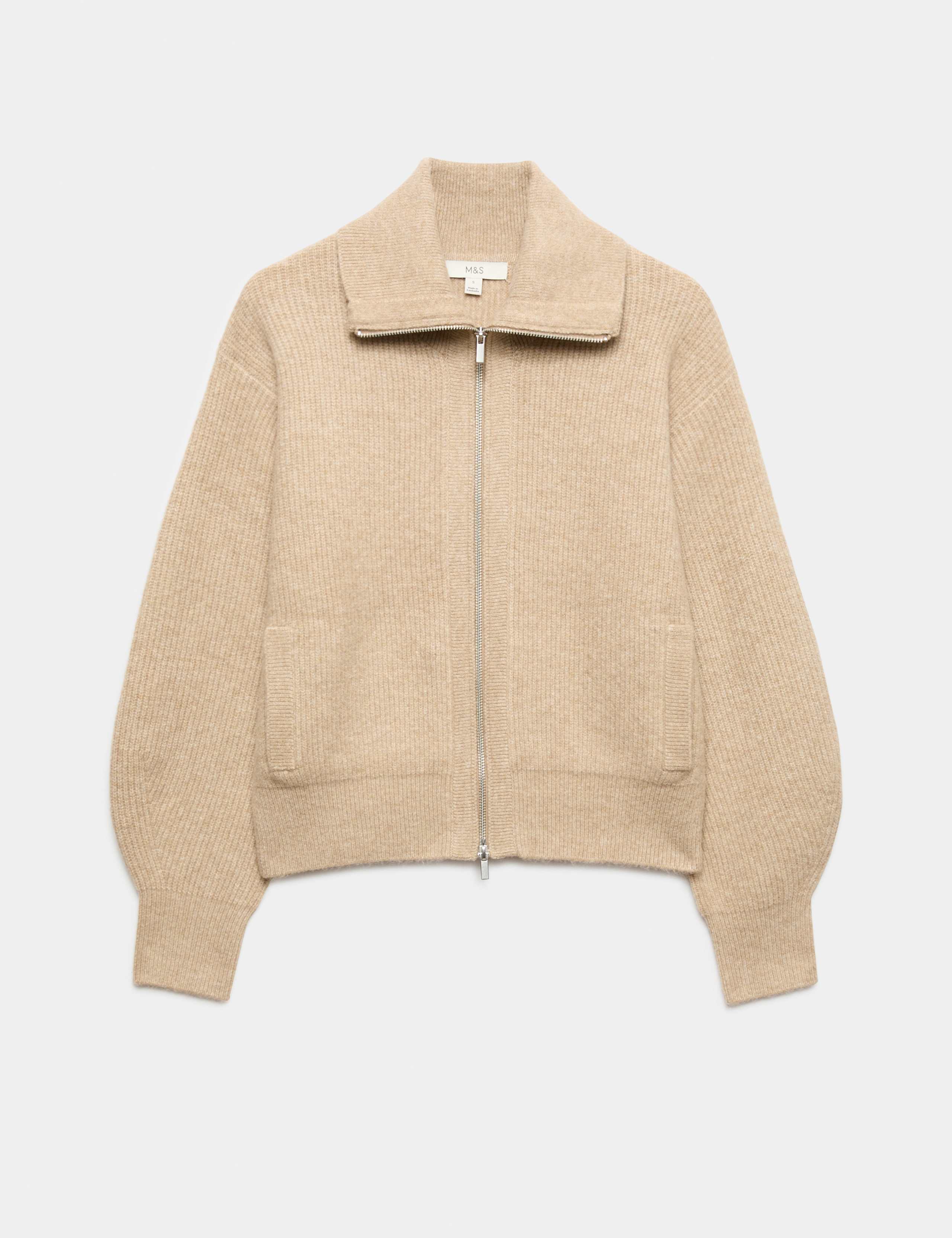 Textured Funnel Neck Relaxed Cardigan With Wool 2 of 6