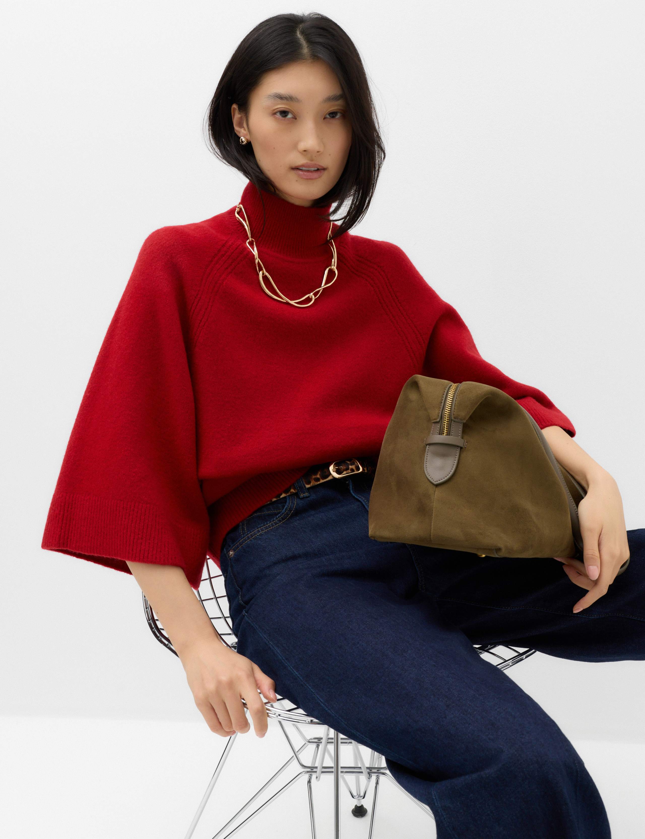 Wide Sleeve Funnel Neck Knitted Jumper 5 of 6