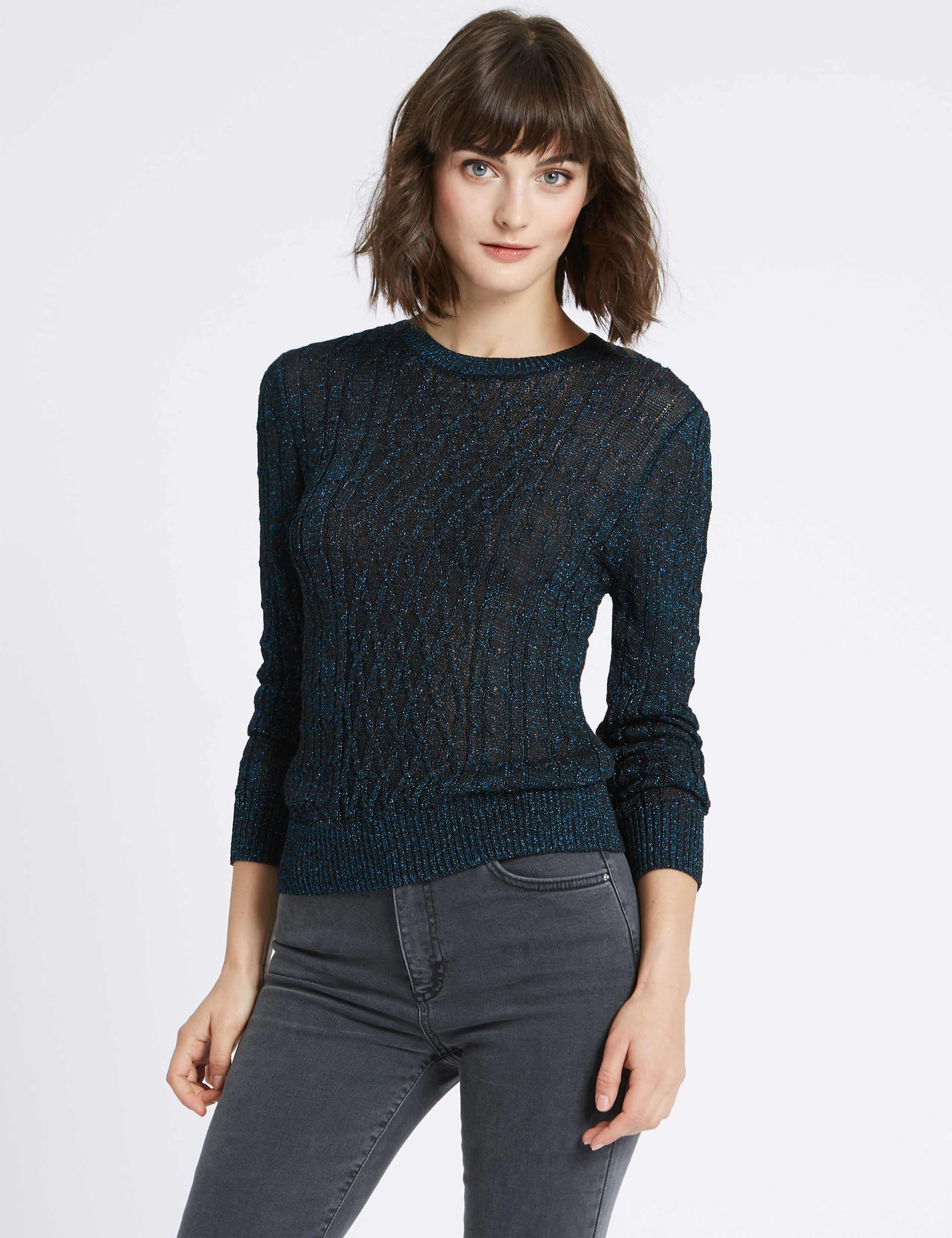 Textured Metallic Cable Knit Jumper 1 of 4