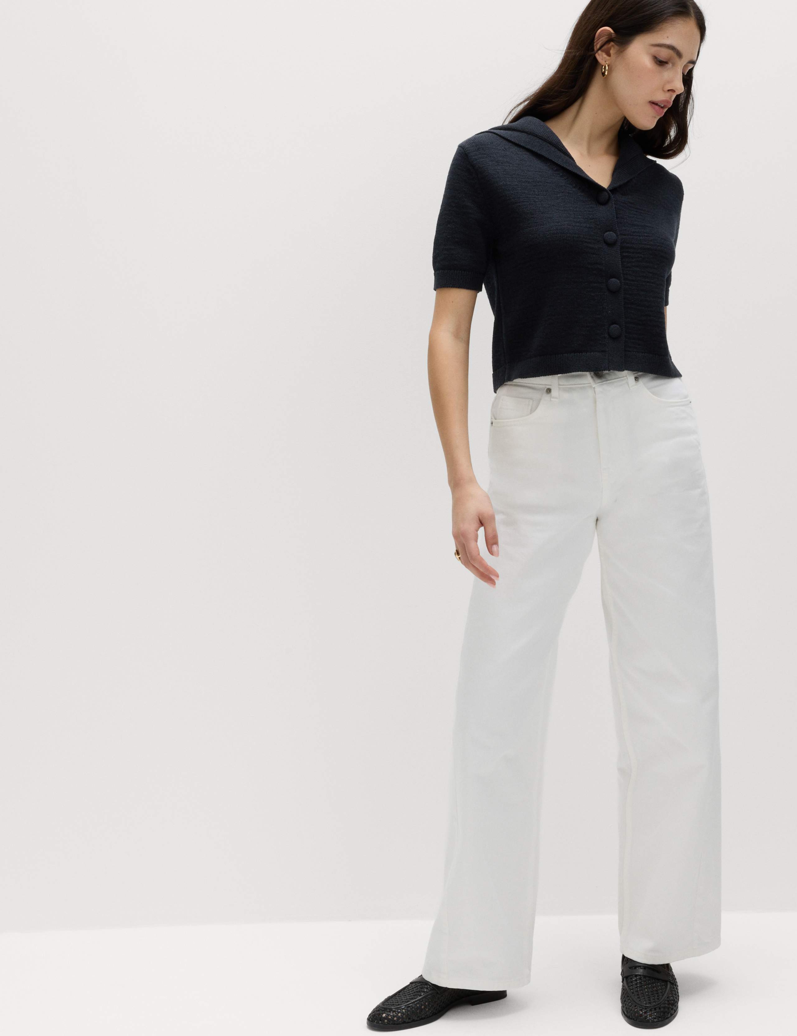 Cotton Blend Sailor Collared Cardigan 5 of 7