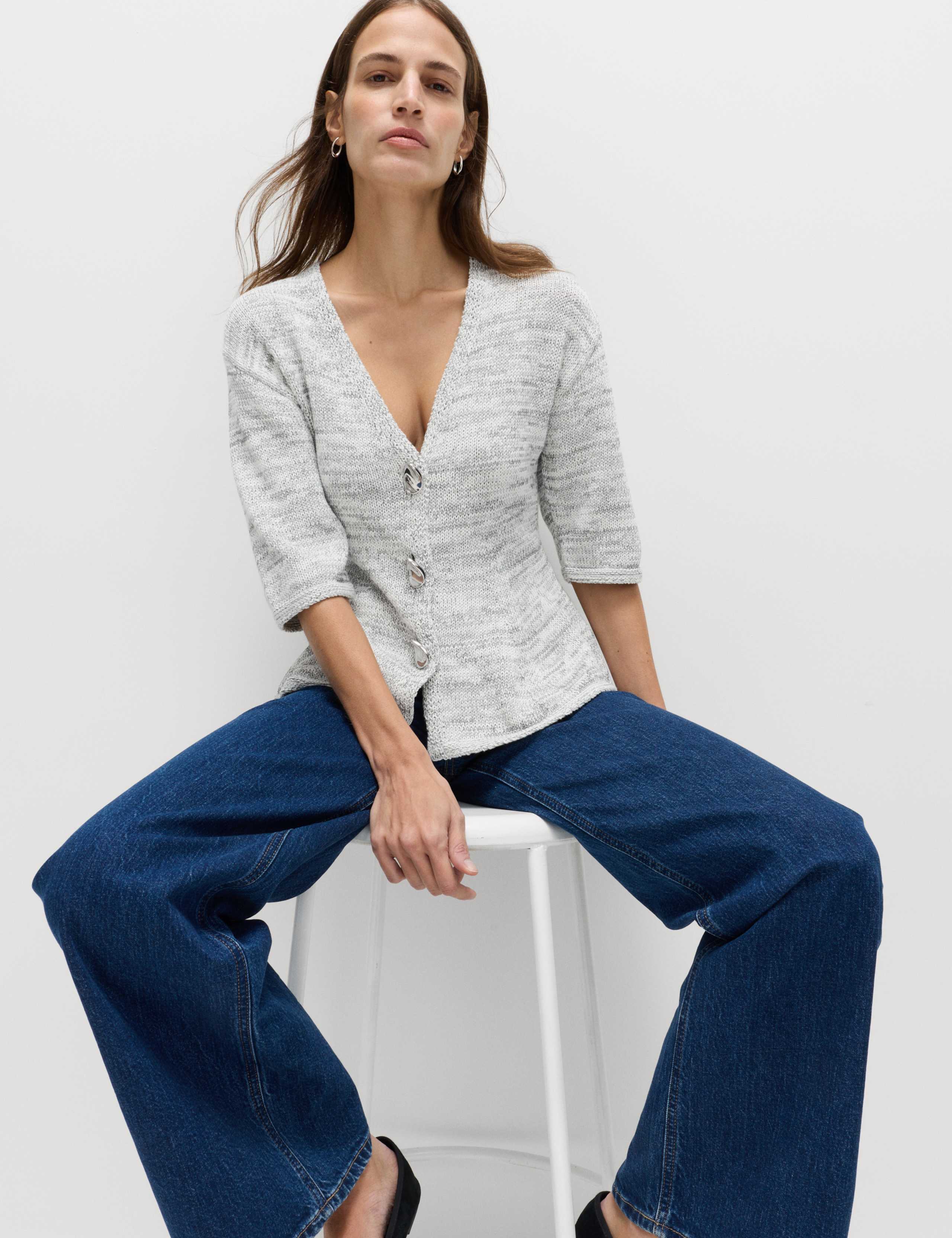 Cotton Rich V-Neck Peplum Slim Fit Cardigan 5 of 5