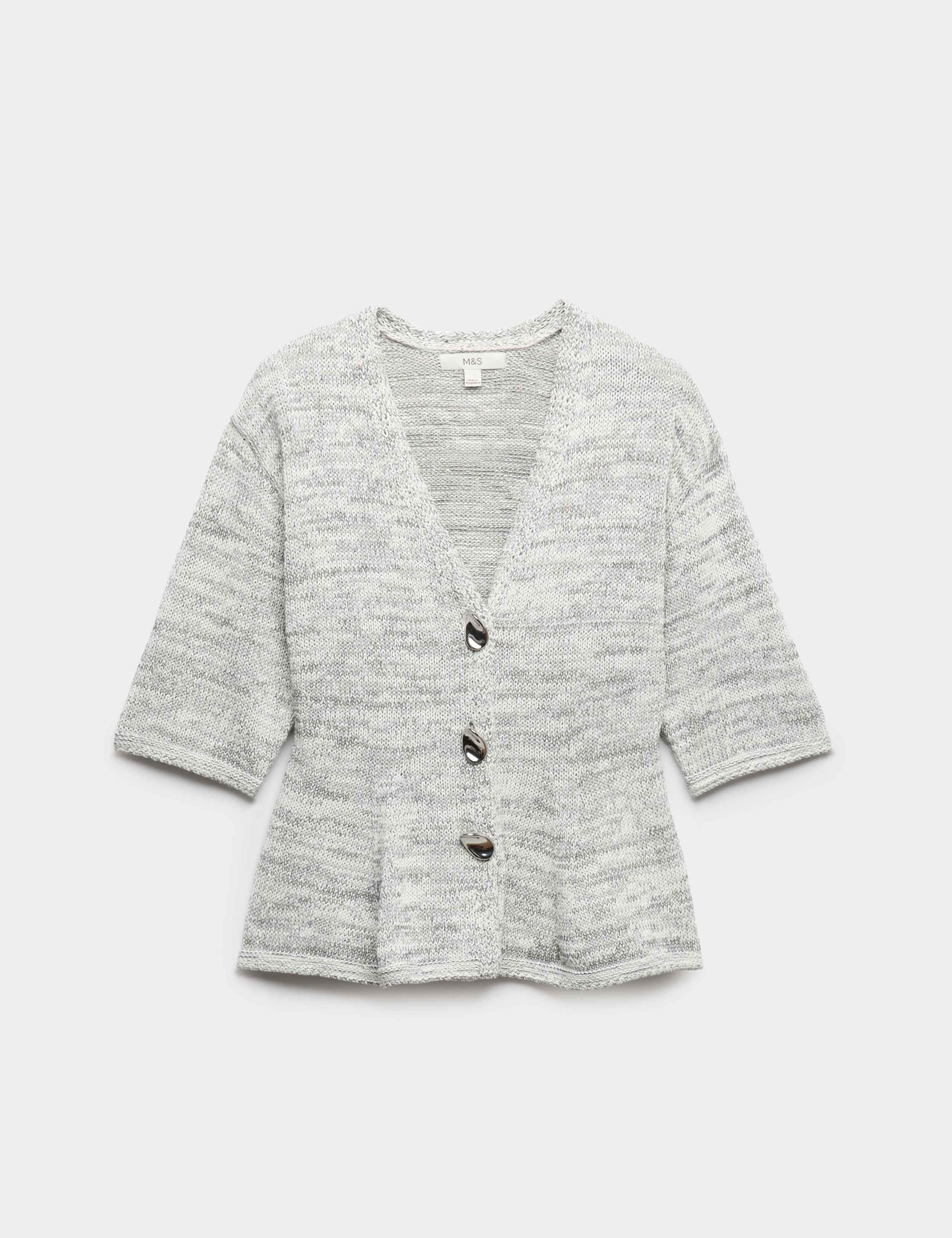 Cotton Rich V-Neck Peplum Slim Fit Cardigan 2 of 5