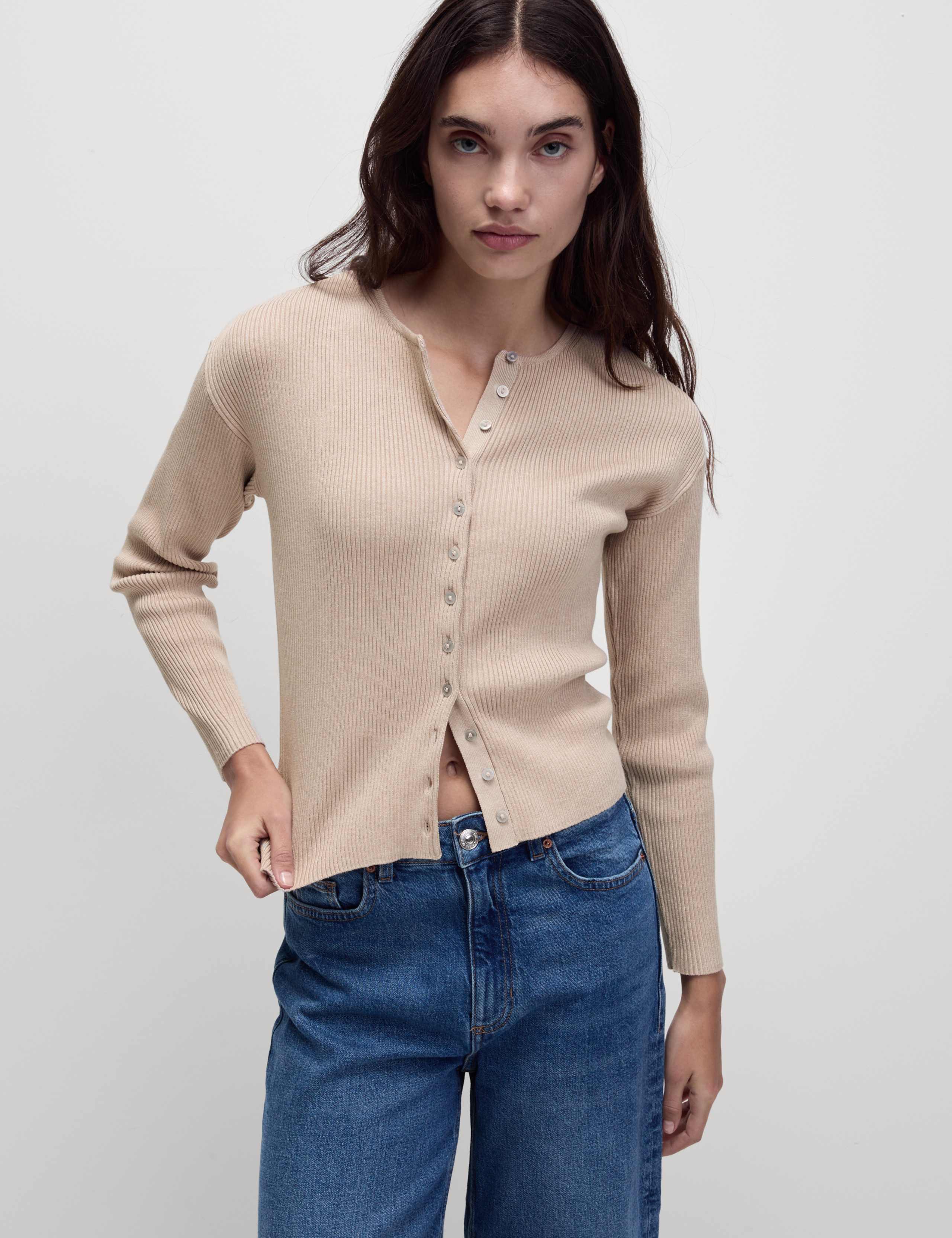 Ribbed Crew Neck Cardigan 4 of 7