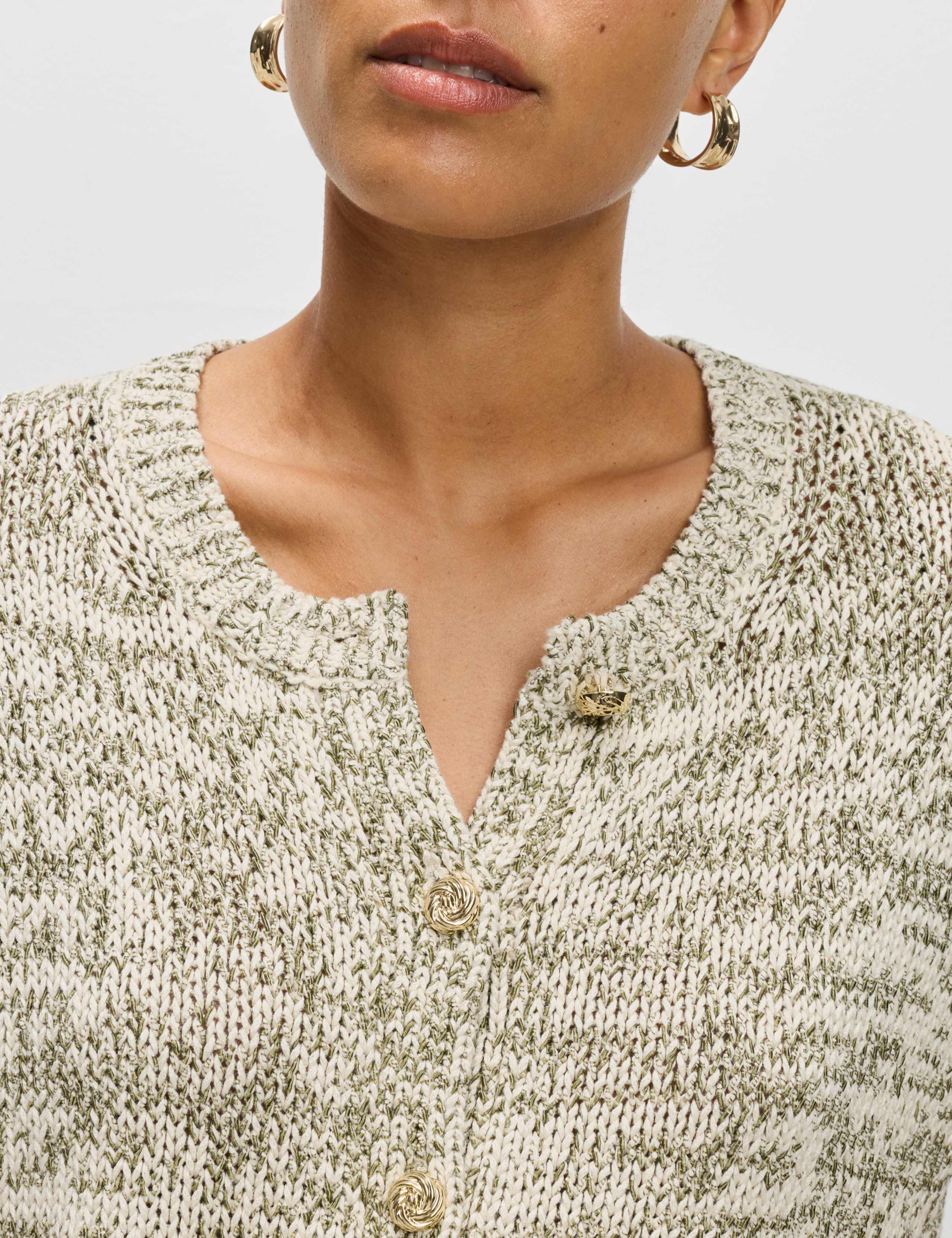 Cotton Blend Metallic Button Front Short Sleeve Cardigan 3 of 7