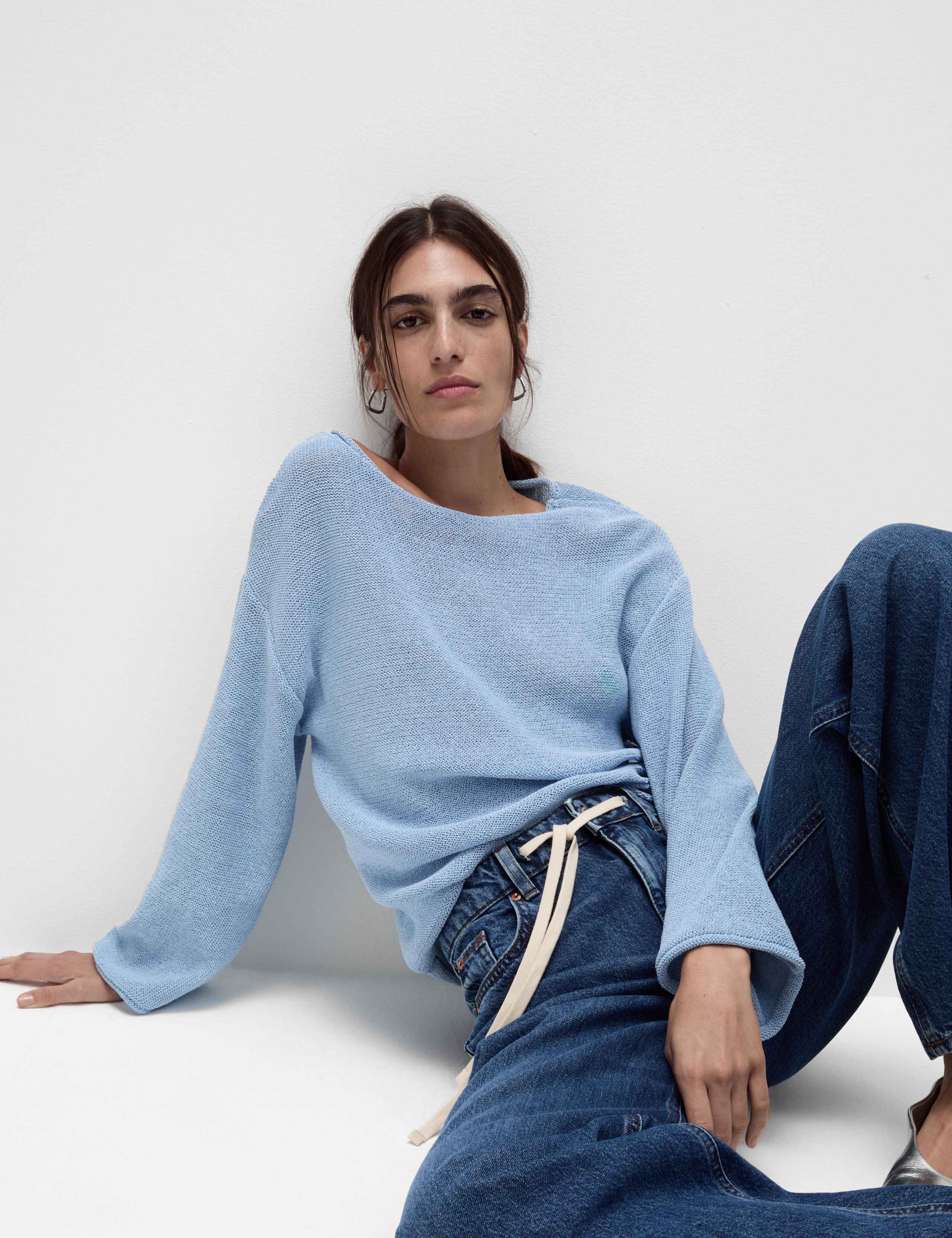 Cotton Blend Textured Crew Neck Jumper 3 of 7