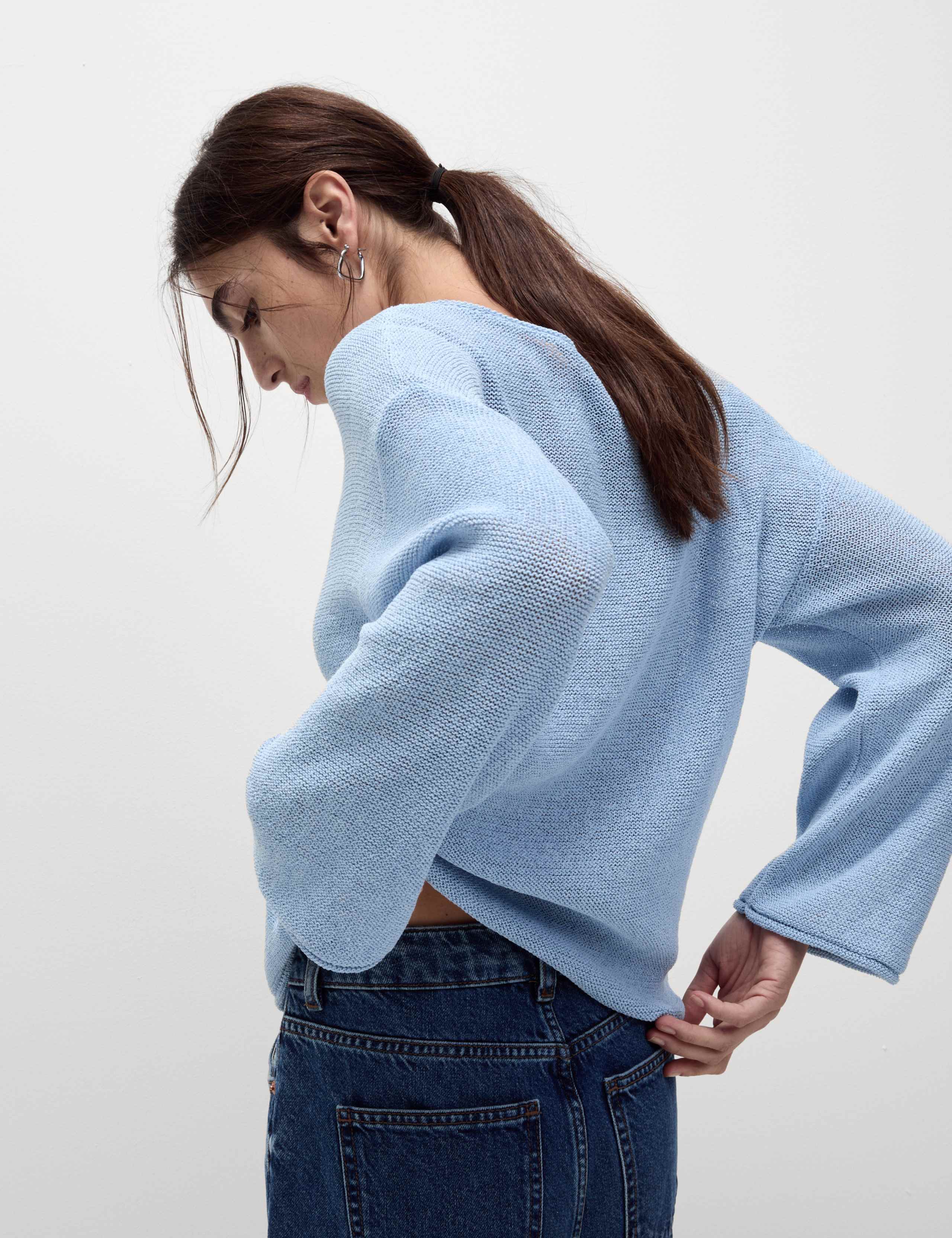 Cotton Blend Textured Crew Neck Jumper 5 of 7