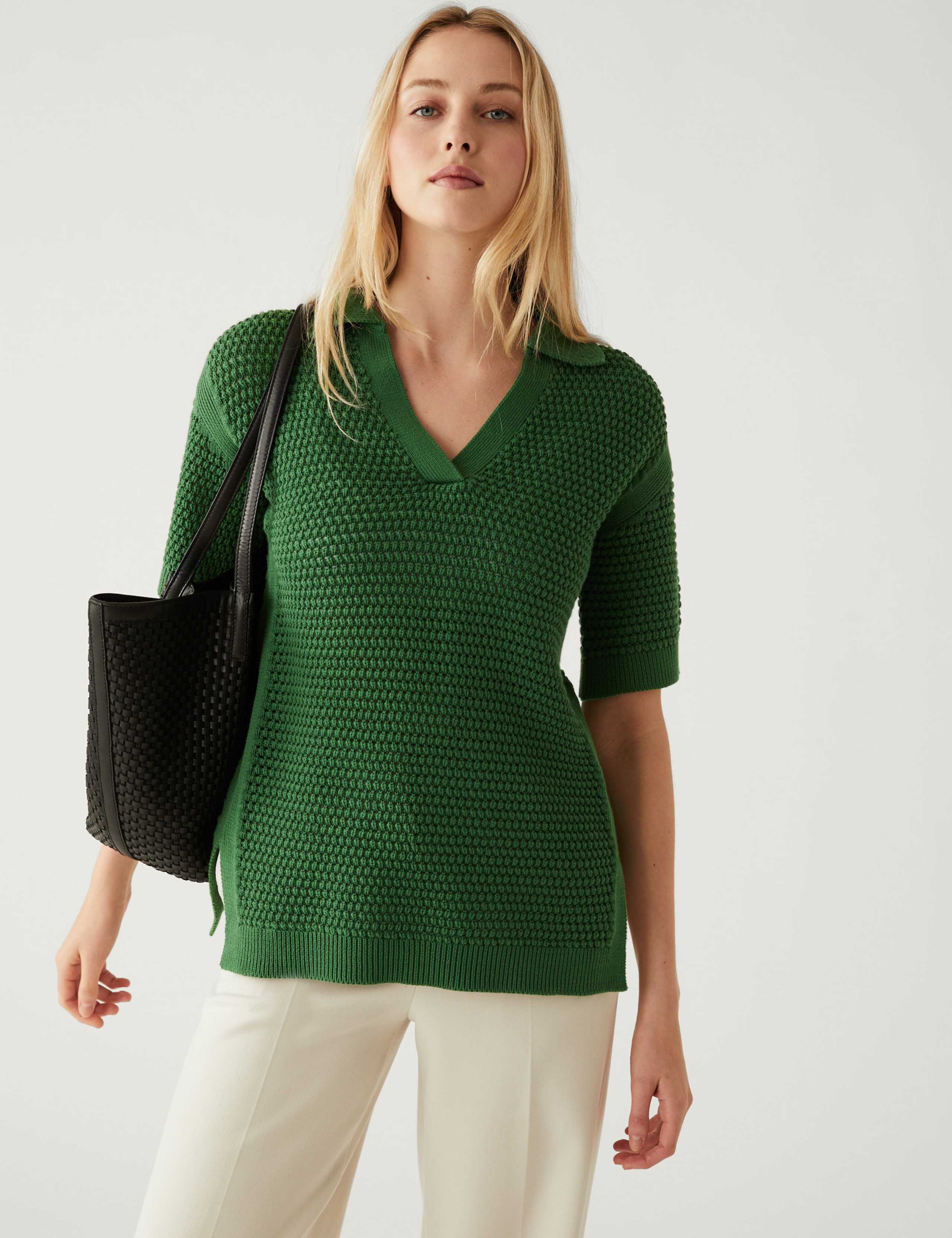 Pure Cotton Collared Knitted Top | M&S Collection | M&S IE