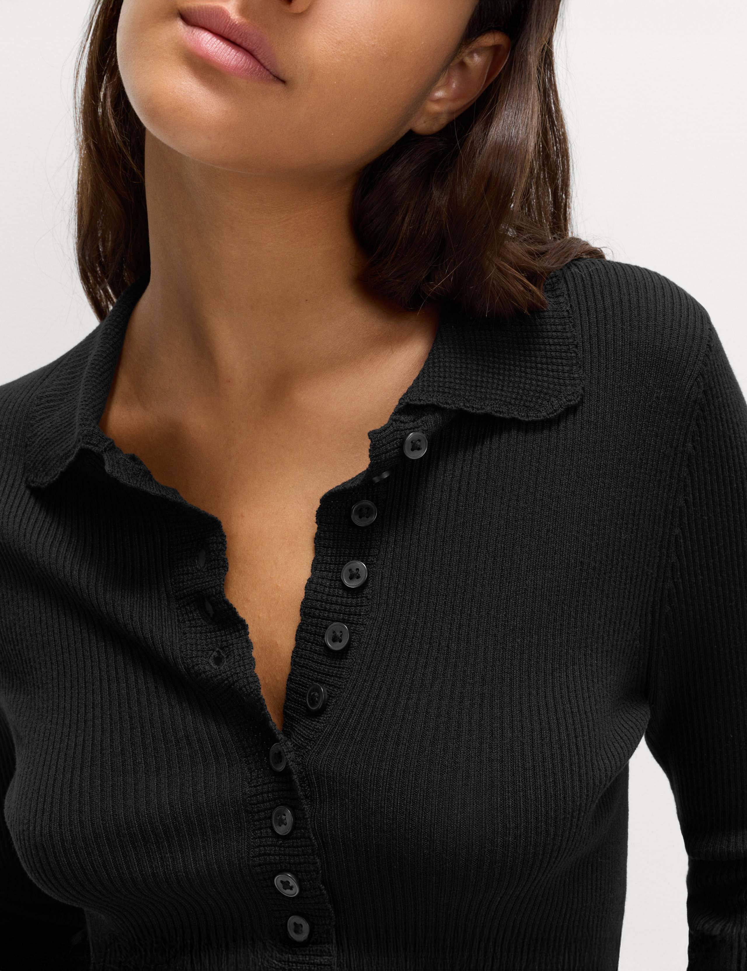 Ribbed Collared Button Detail Knitted Top 4 of 5