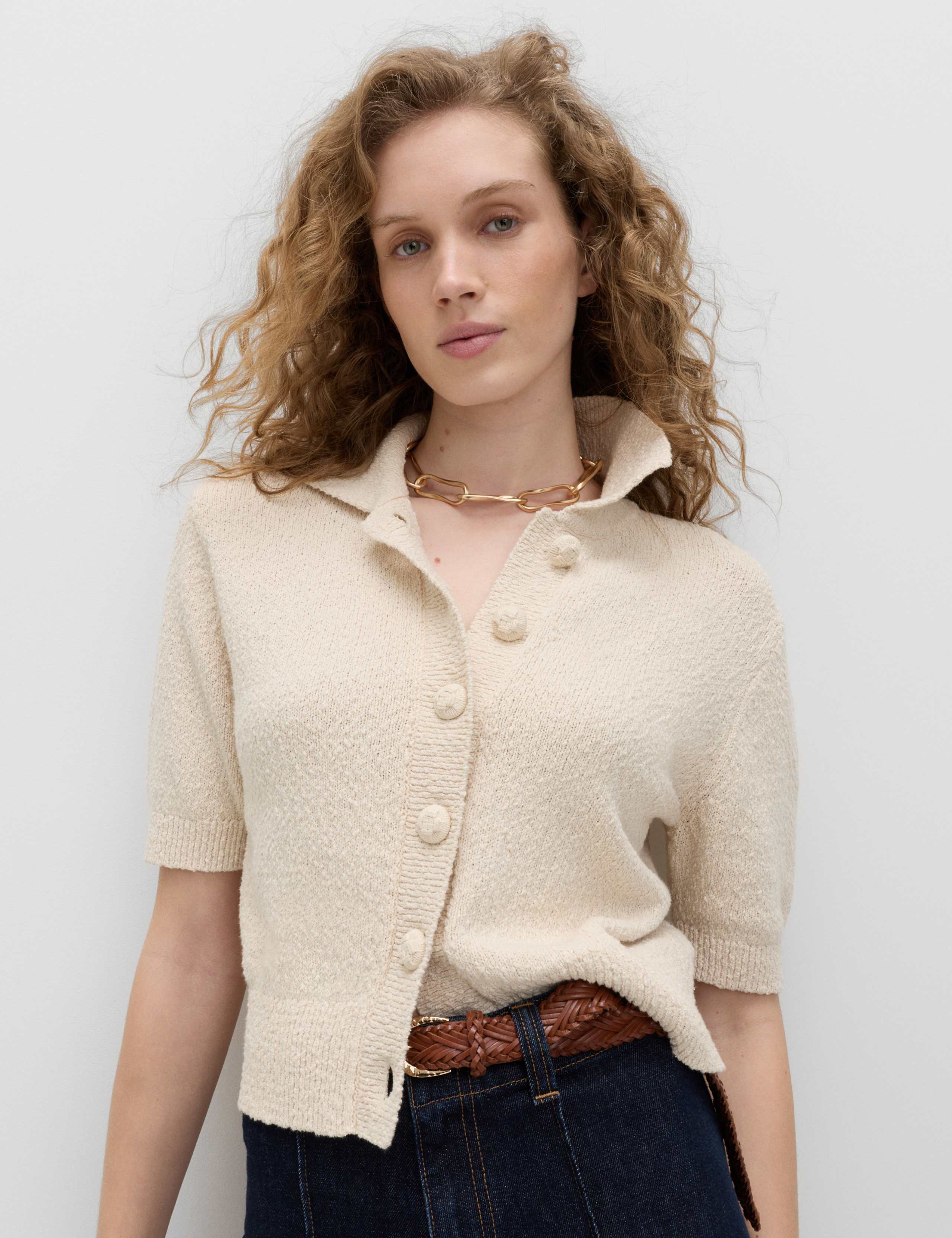 Cotton Rich Textured Cropped Cardigan 1 of 6