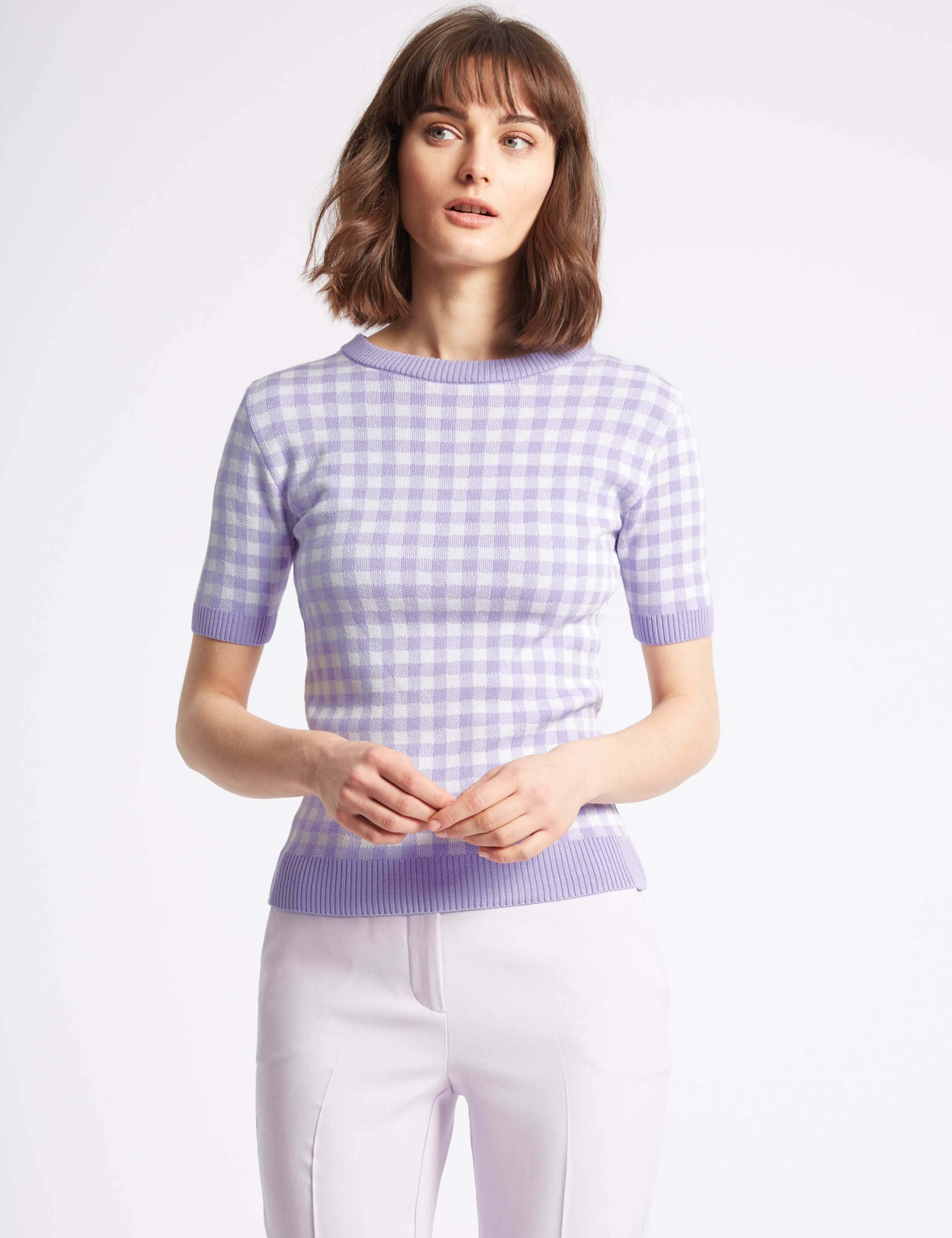 Checked Round Neck Half Sleeve Jumper 1 of 4