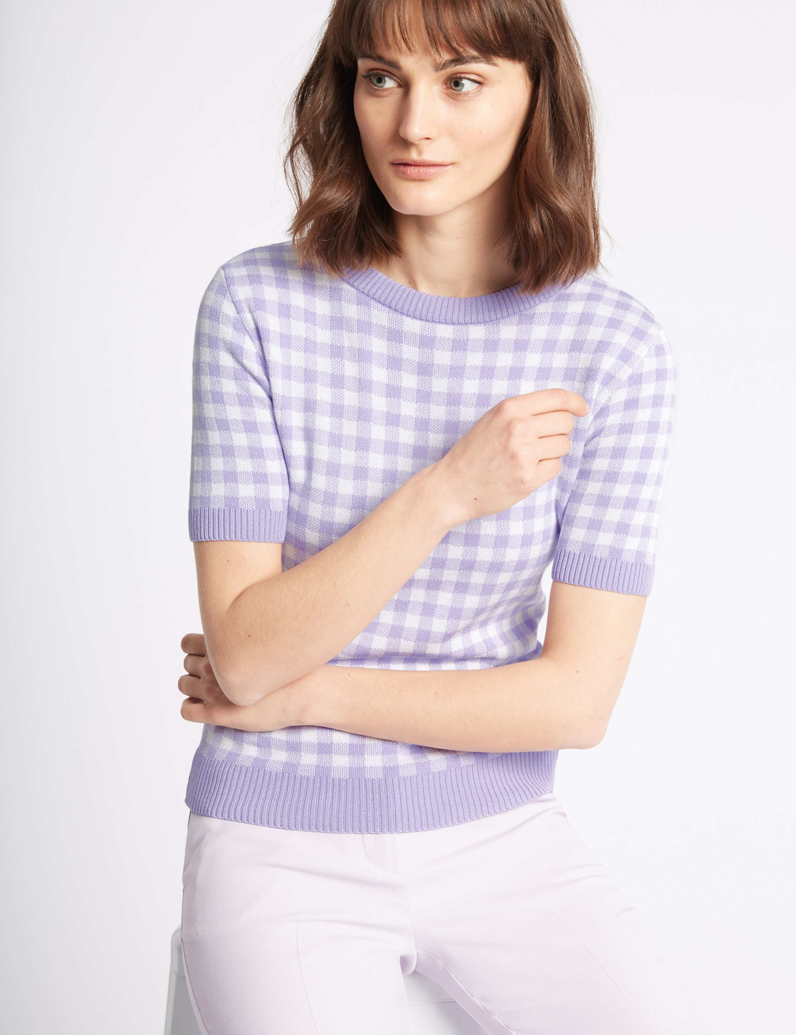 Checked Round Neck Half Sleeve Jumper 3 of 4