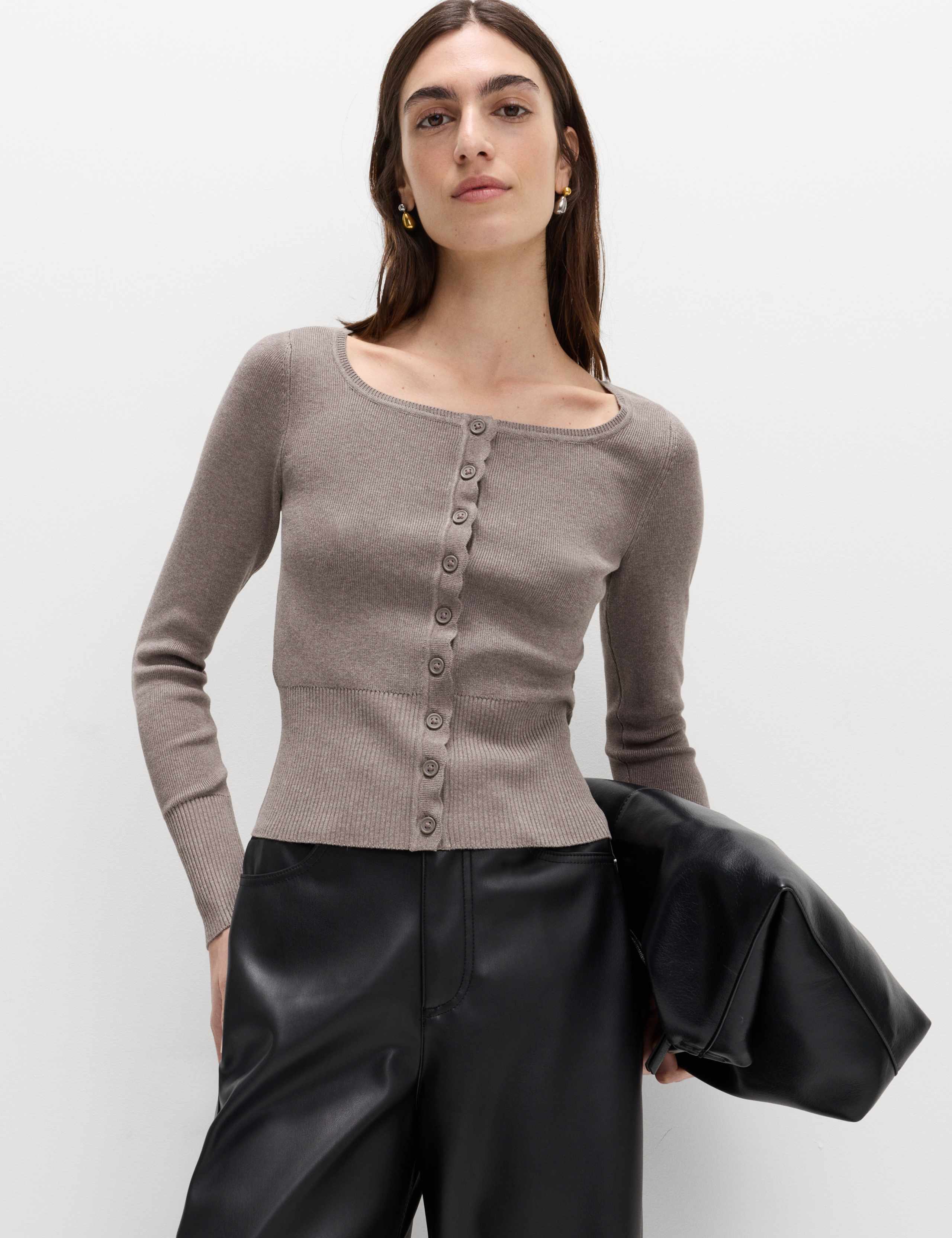 Square Neck Scallop Edge Slim Fit Cardigan 5 of 5