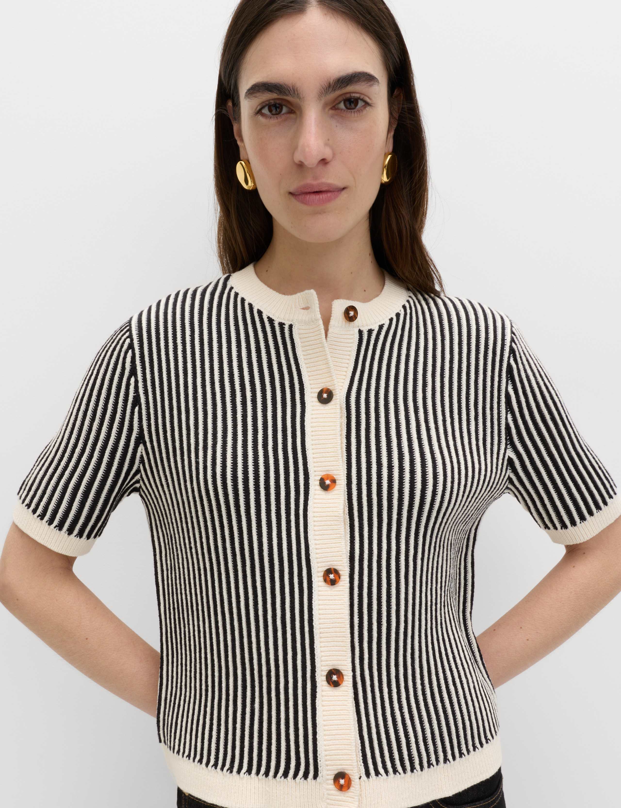 Cotton Rich Textured Cropped Cardigan 1 of 6