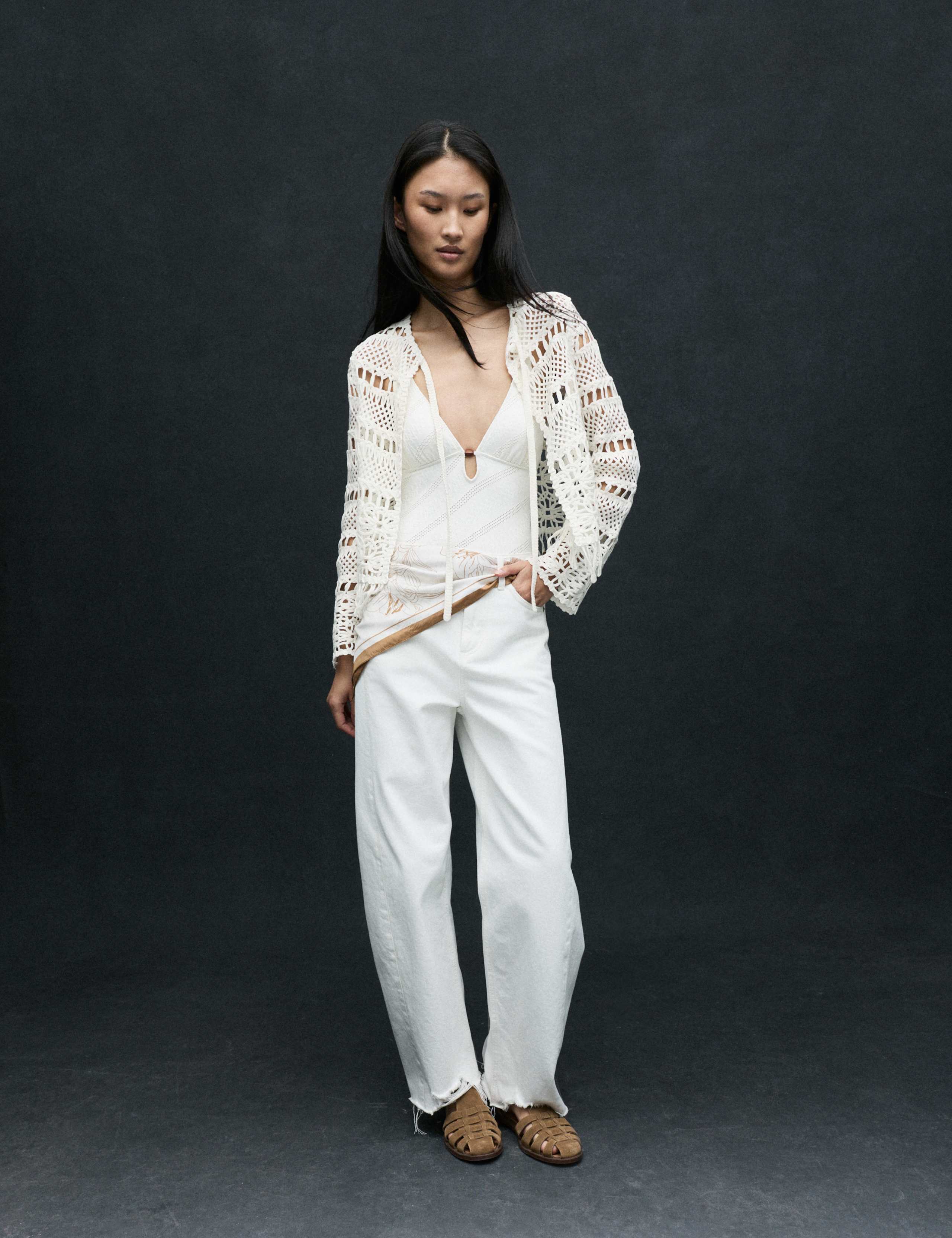 Pure Cotton Tie Fastening Cropped Cardigan 1 of 7