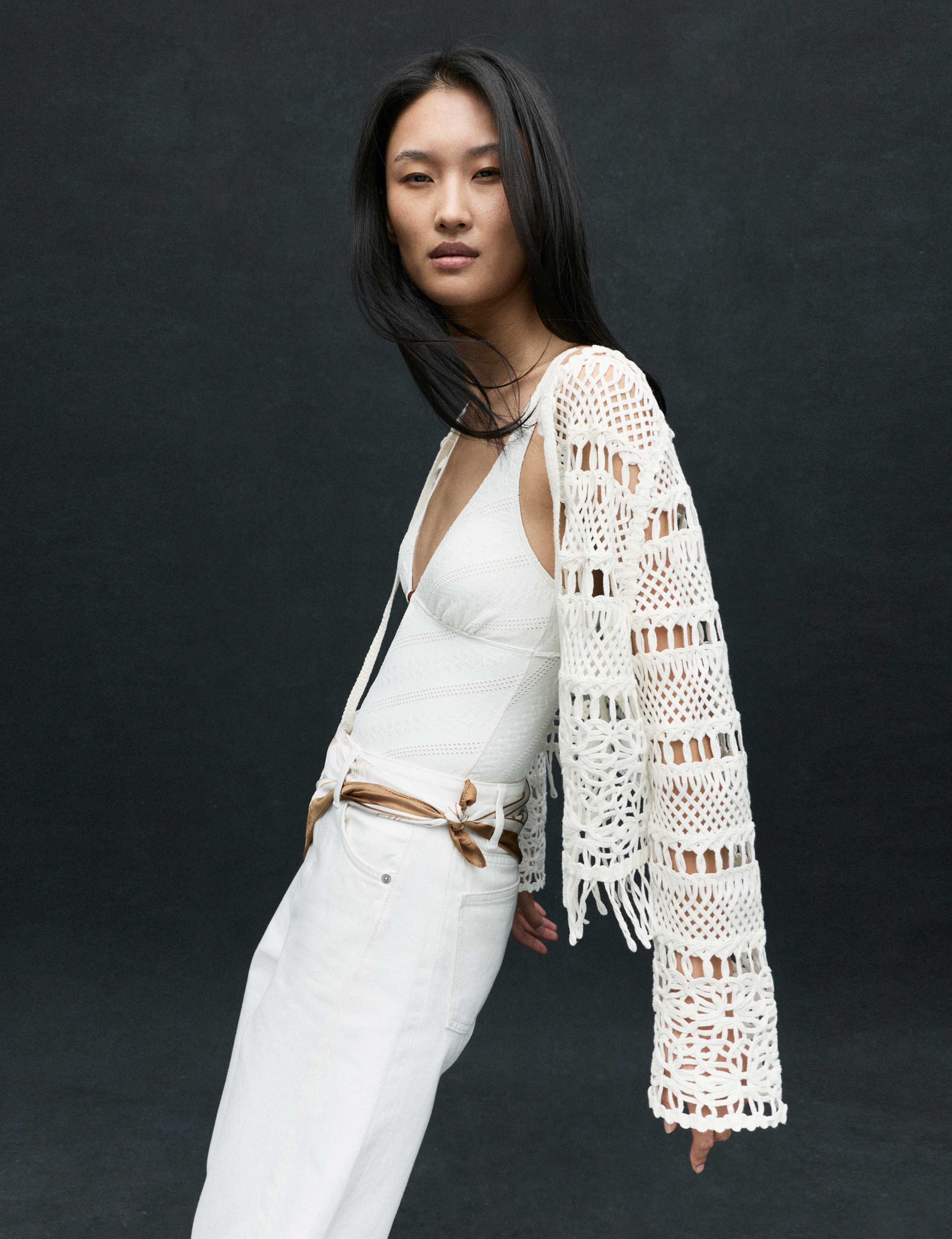 Pure Cotton Tie Fastening Cropped Cardigan 3 of 7