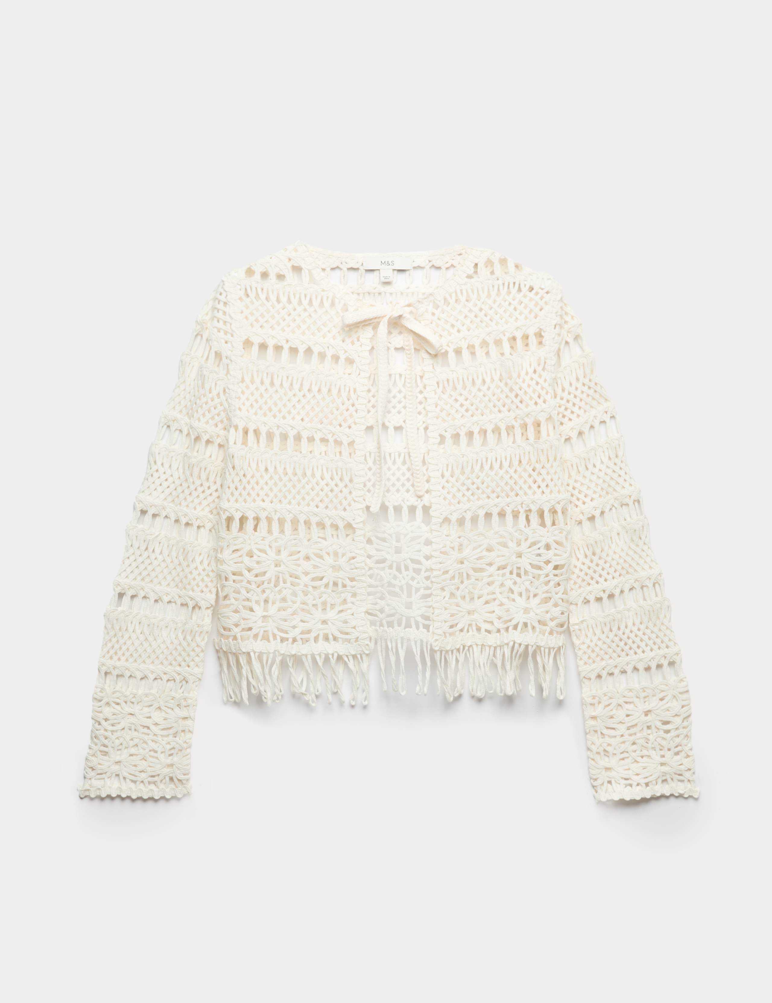 Pure Cotton Tie Fastening Cropped Cardigan 2 of 7