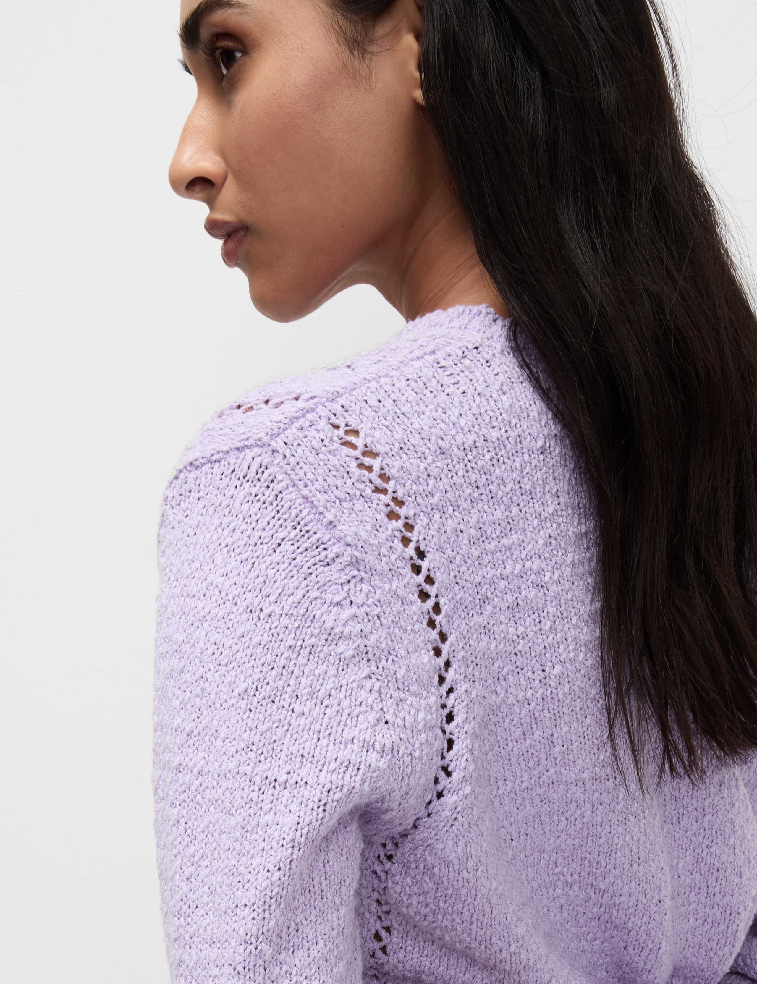 Cotton Rich Textured V-Neck Slub Jumper 4 of 6