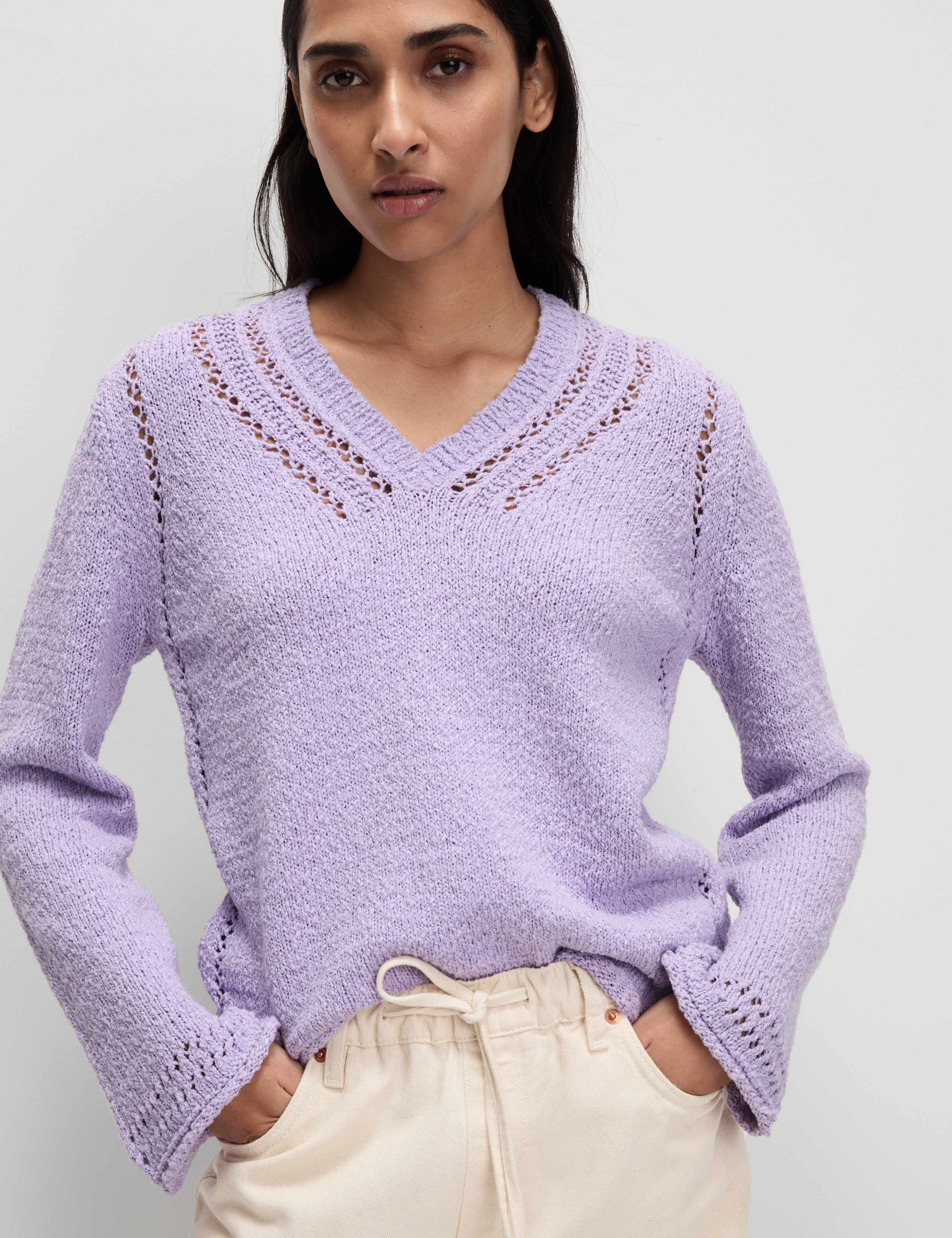 Cotton Rich Textured V-Neck Slub Jumper 5 of 6