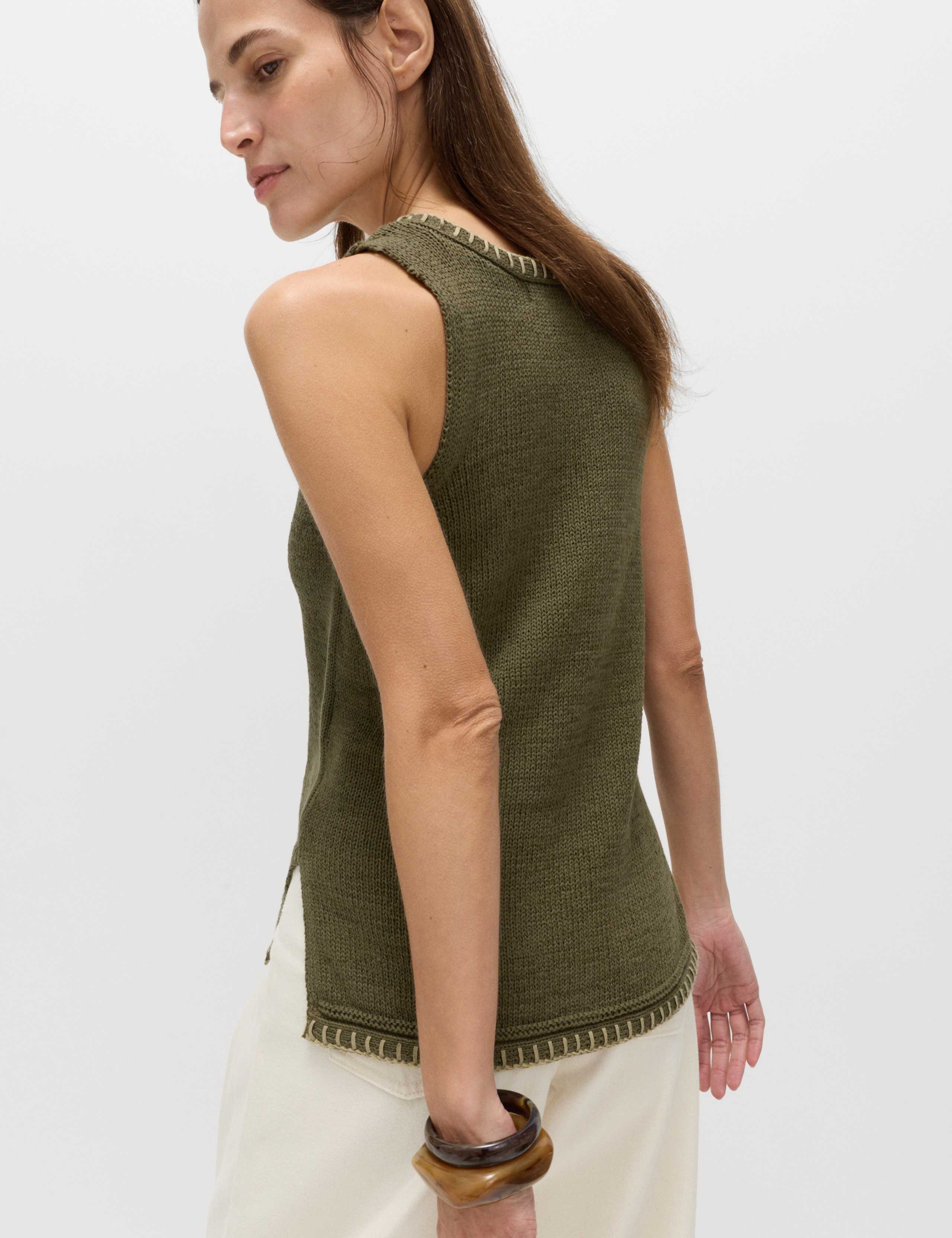 Cotton Rich Textured Whipstitch Knitted Vest 4 of 6