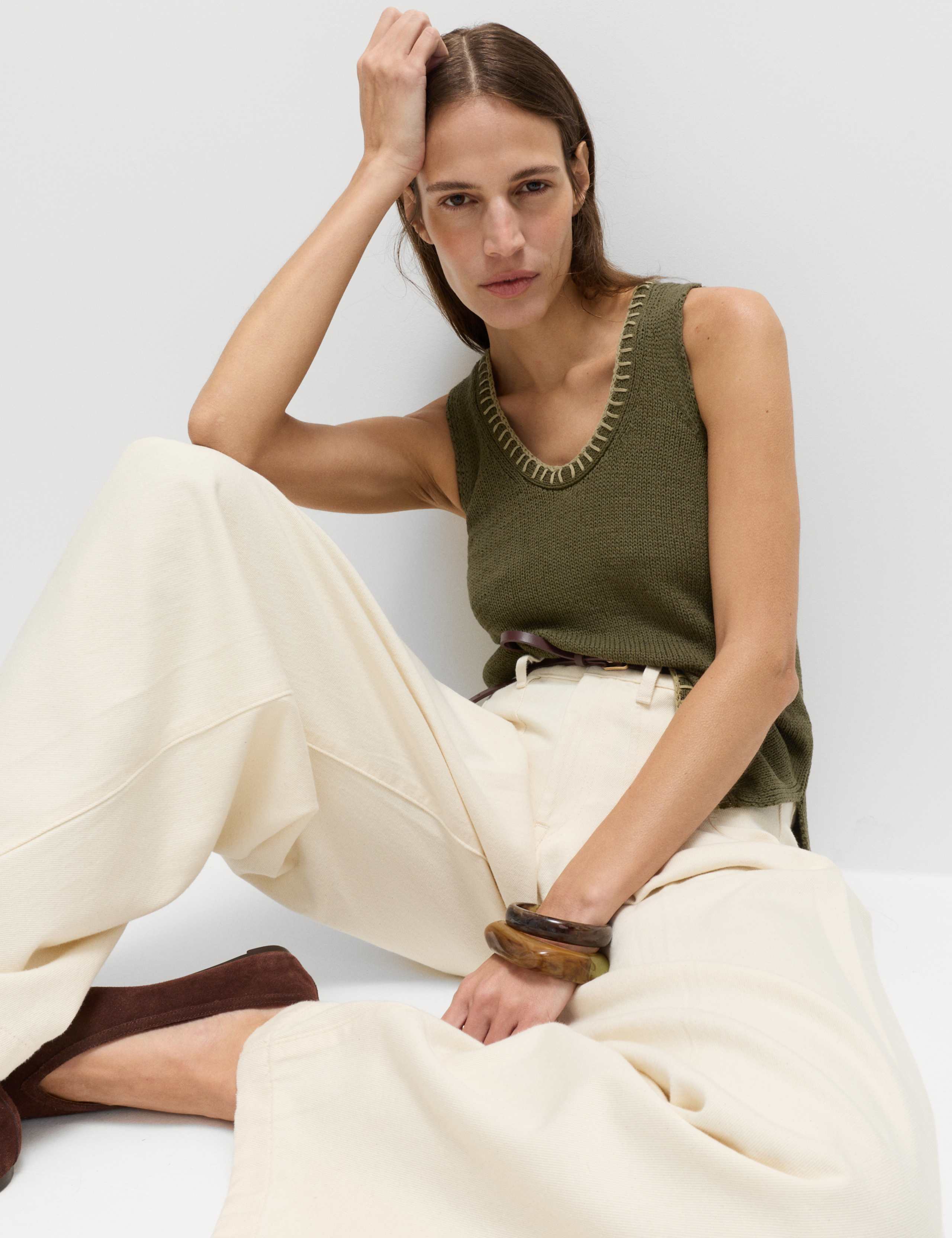 Cotton Rich Textured Whipstitch Knitted Vest 6 of 6