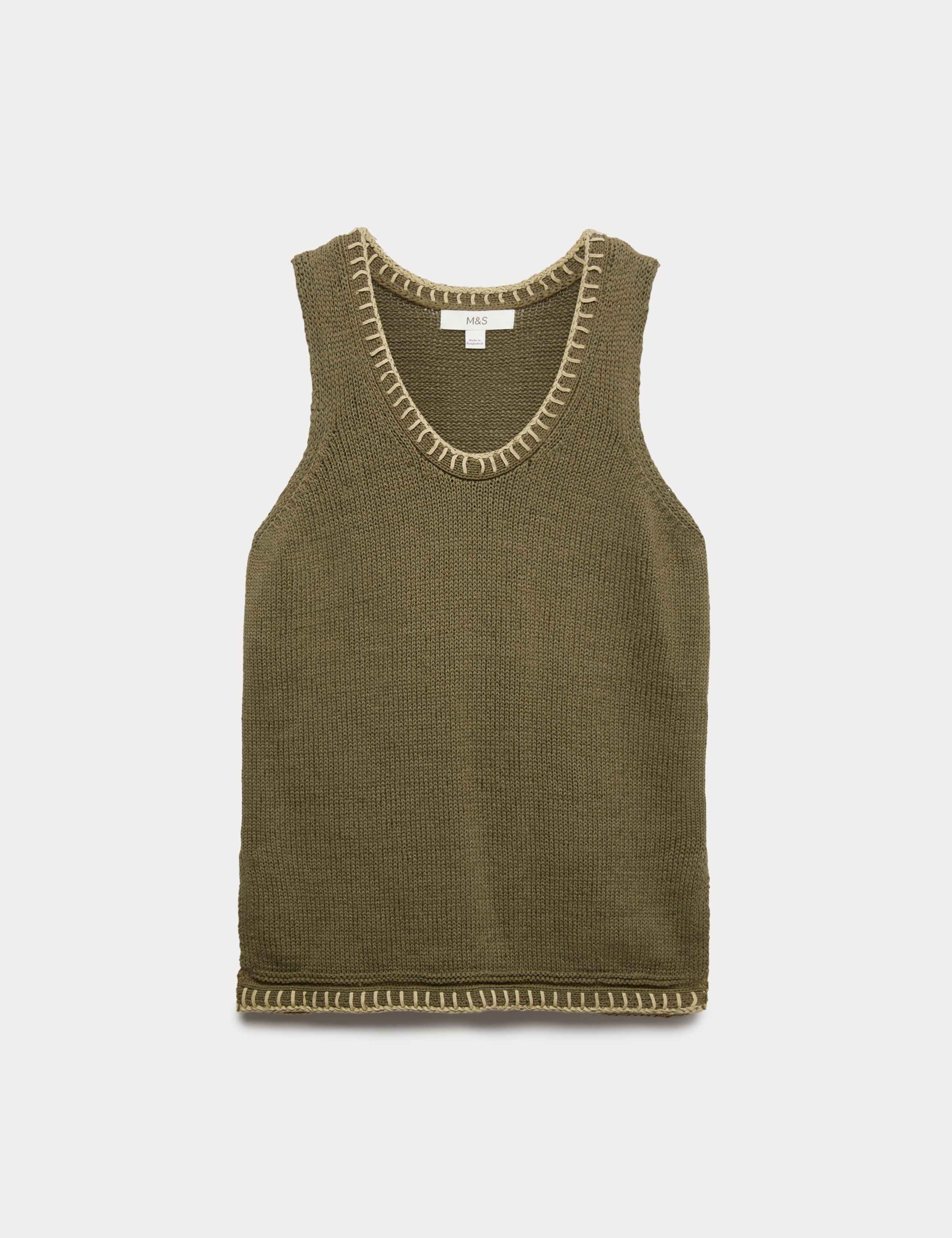 Cotton Rich Textured Whipstitch Knitted Vest 2 of 6