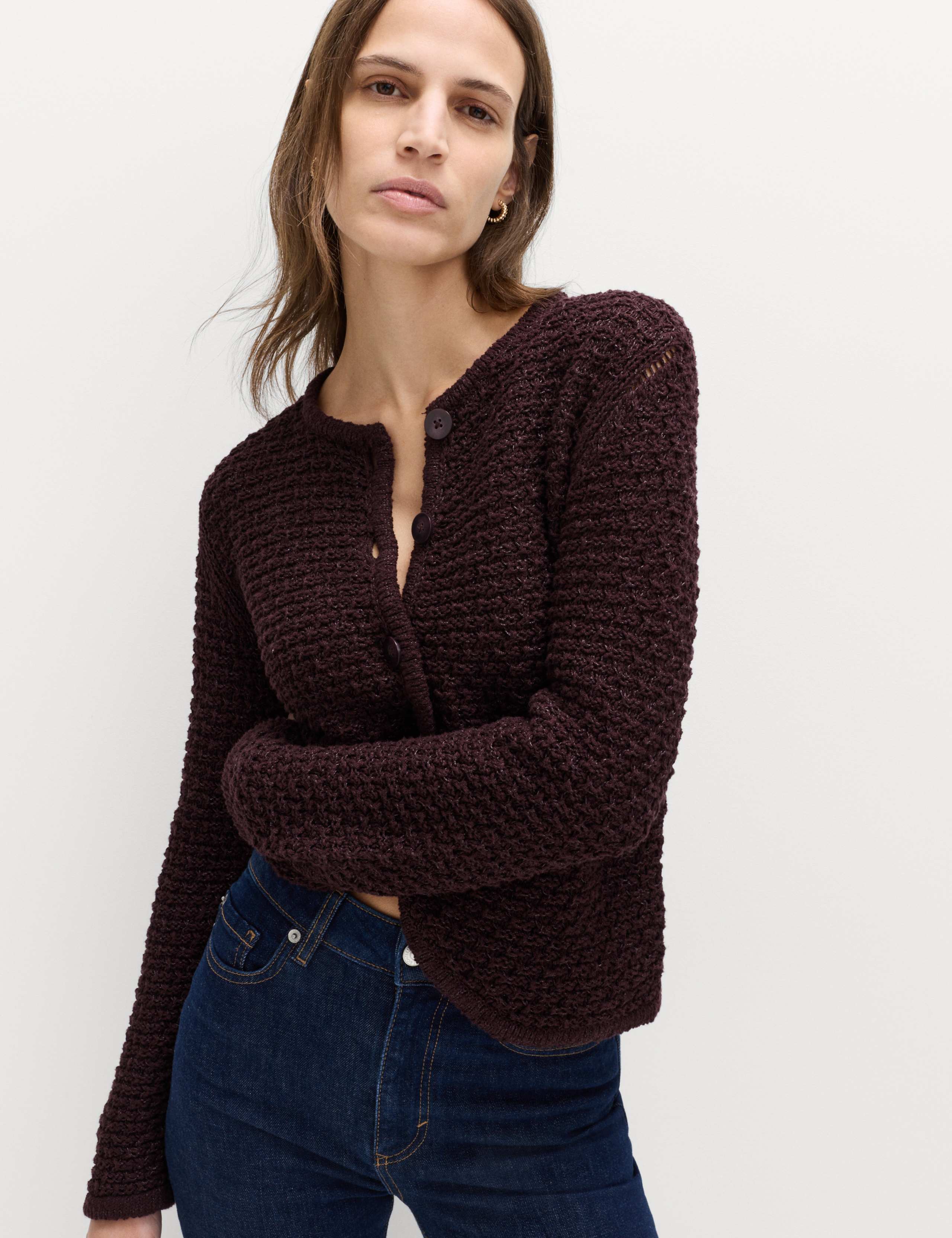 Cotton Rich Textured Cropped Knitted Jacket 3 of 5
