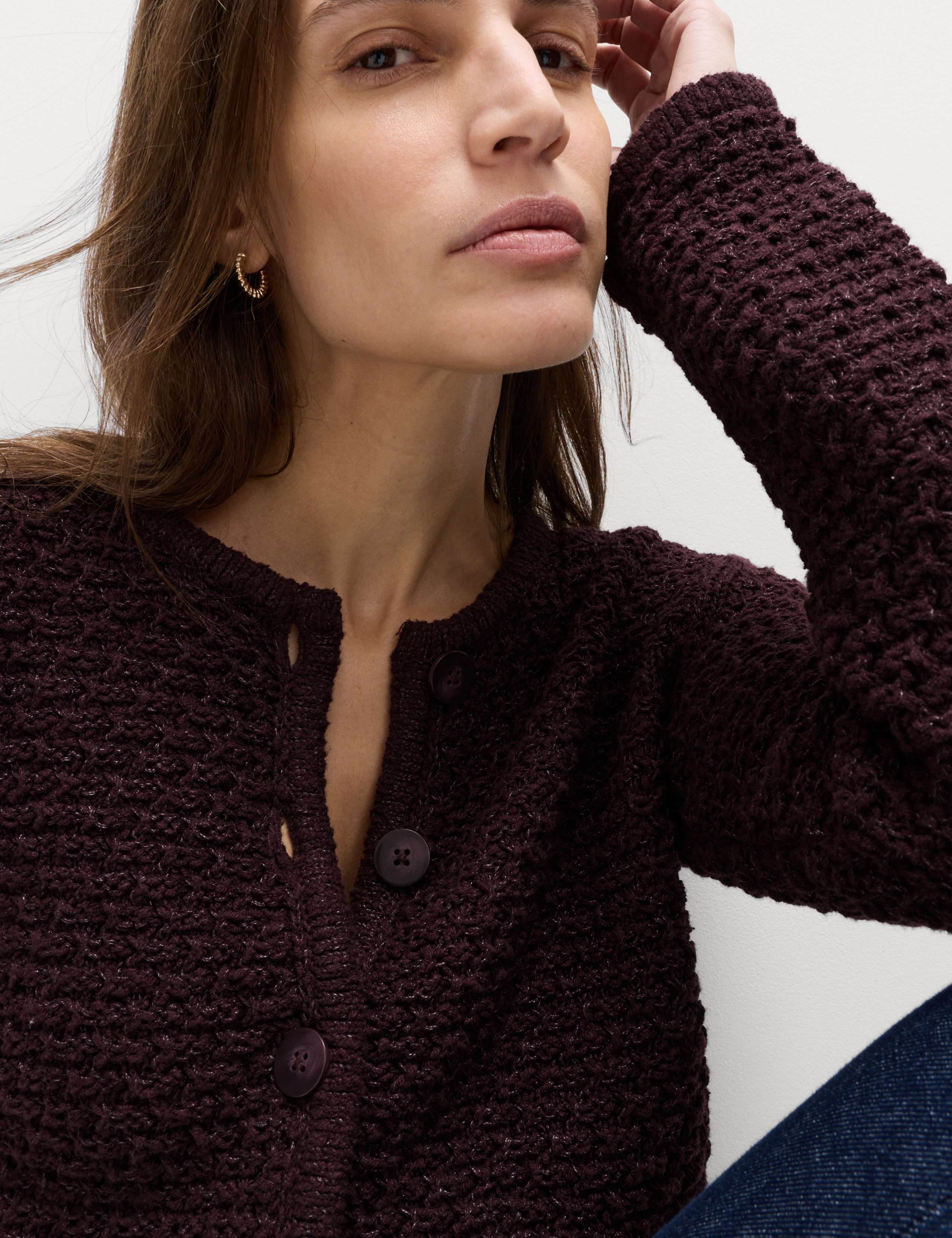 Cotton Rich Textured Cropped Knitted Jacket 4 of 5