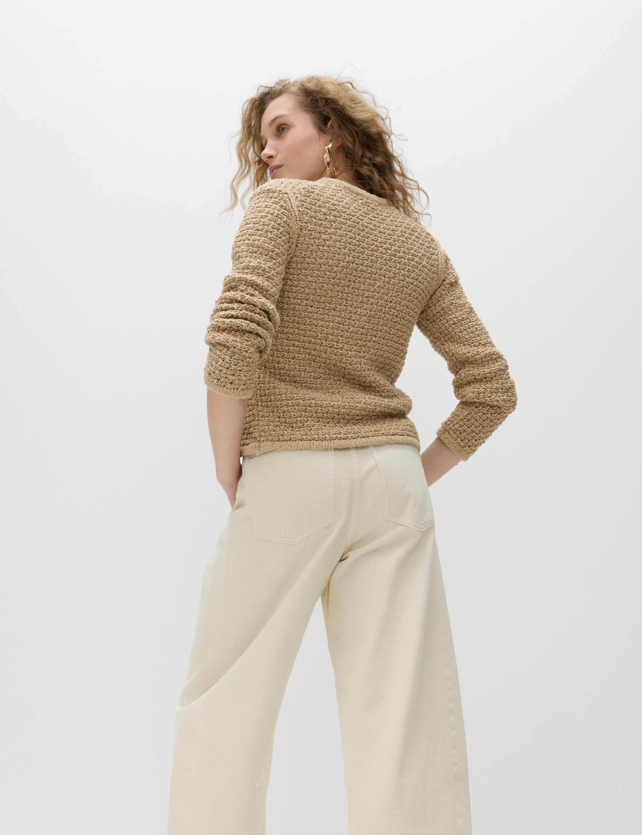 Cotton Rich Textured Cropped Knitted Jacket 3 of 5