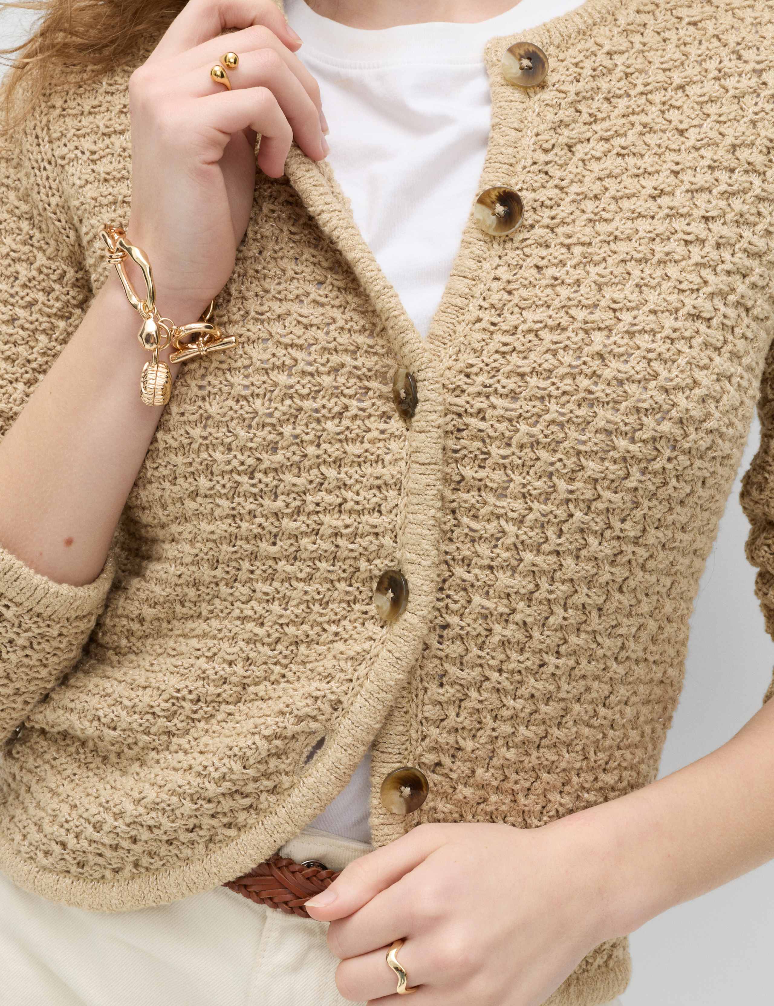 Cotton Rich Textured Cropped Knitted Jacket 4 of 5