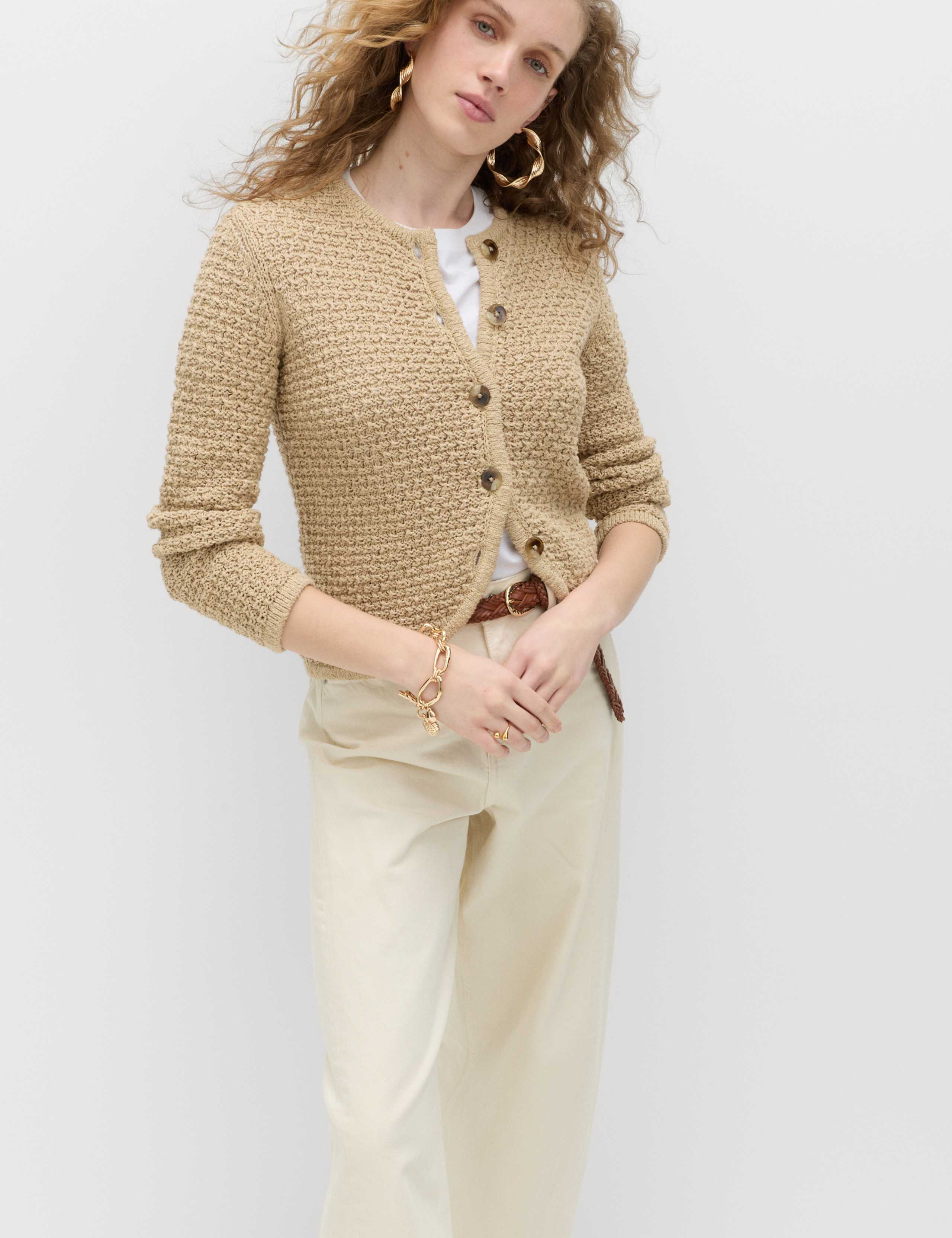Cotton Rich Textured Cropped Knitted Jacket 5 of 5
