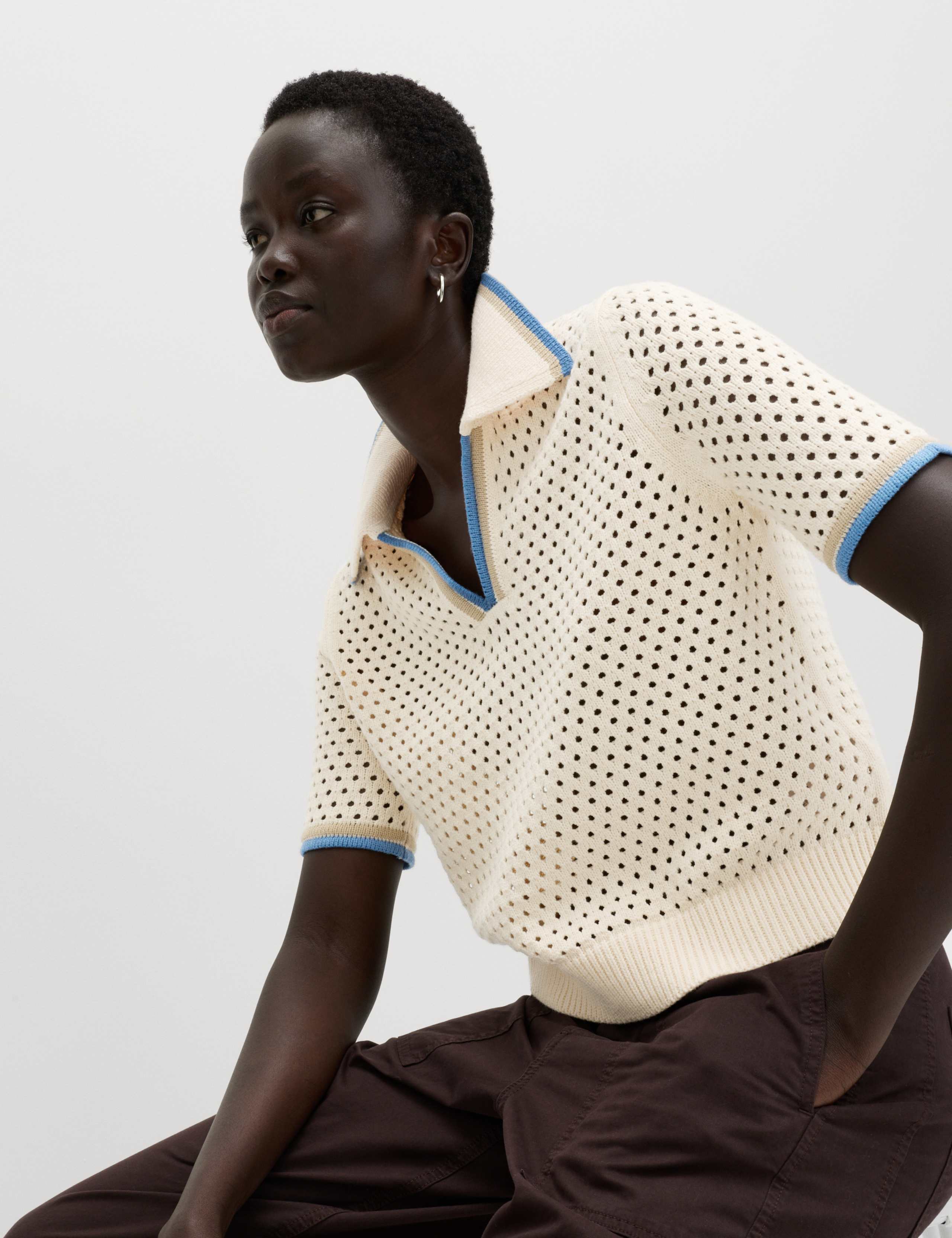 Cotton Rich Textured Cropped Knitted Top 1 of 6