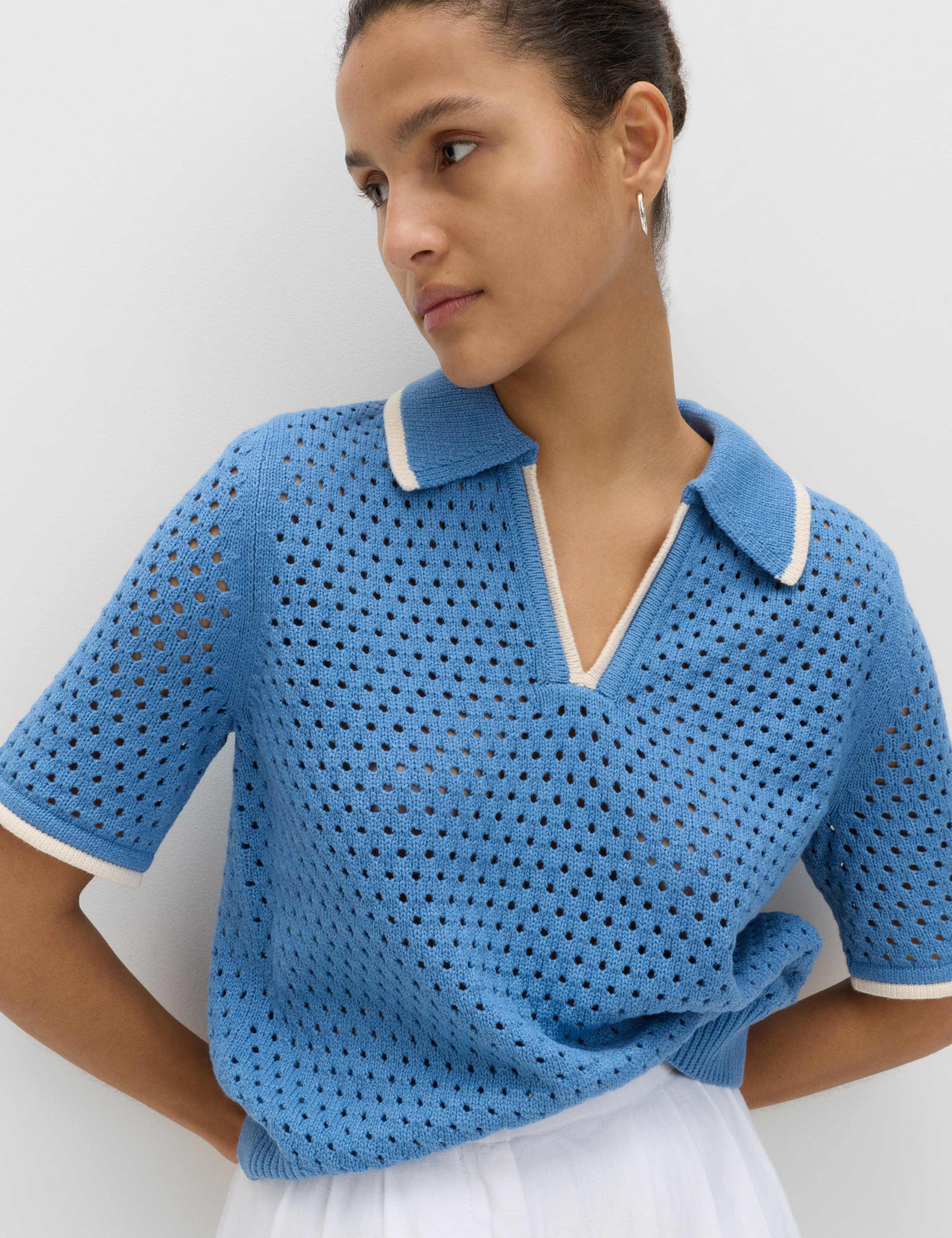 Cotton Rich Textured Cropped Knitted Top 1 of 6