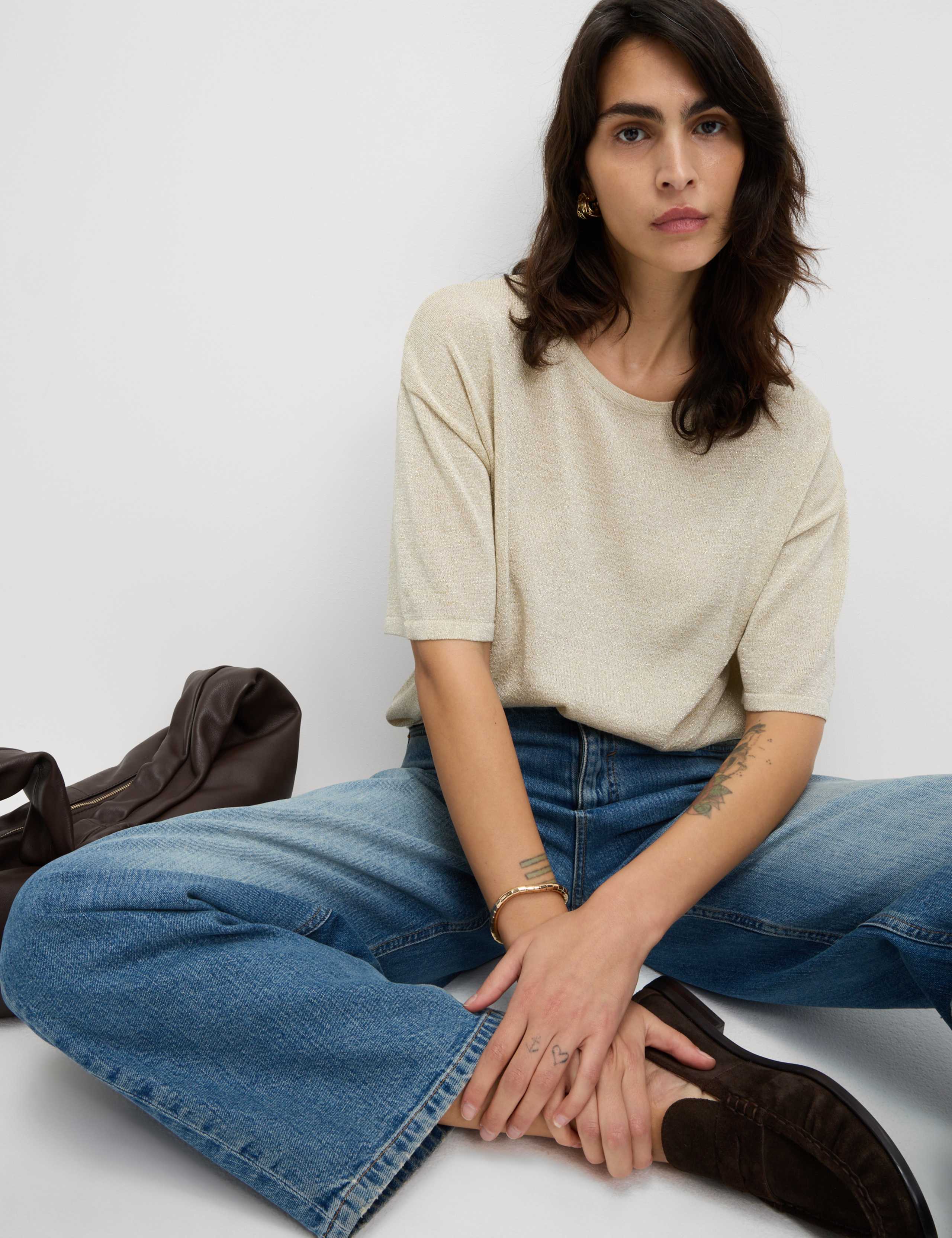 Metallic Crew Neck Knitted Top 1 of 6