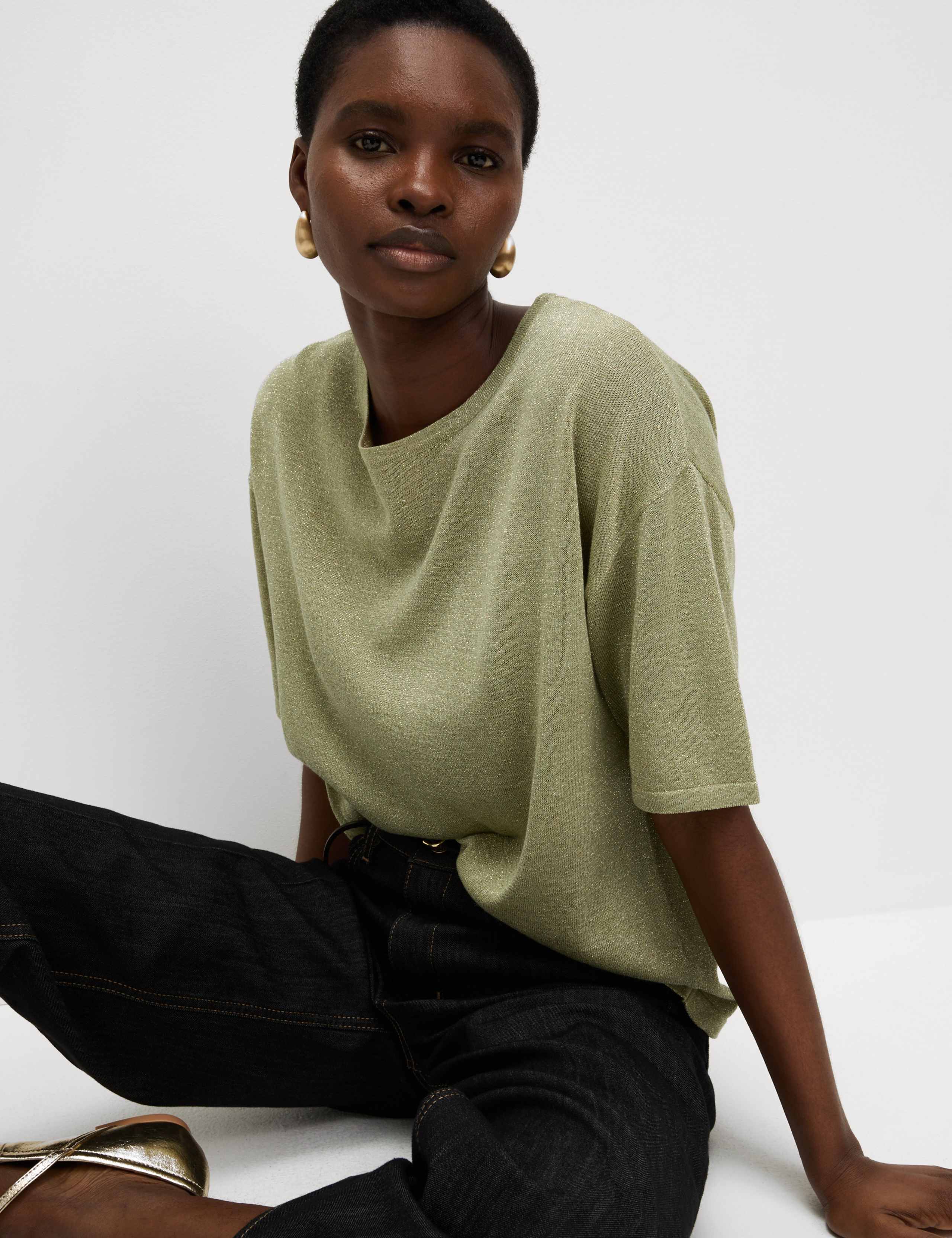 Metallic Crew Neck Knitted Top 1 of 7