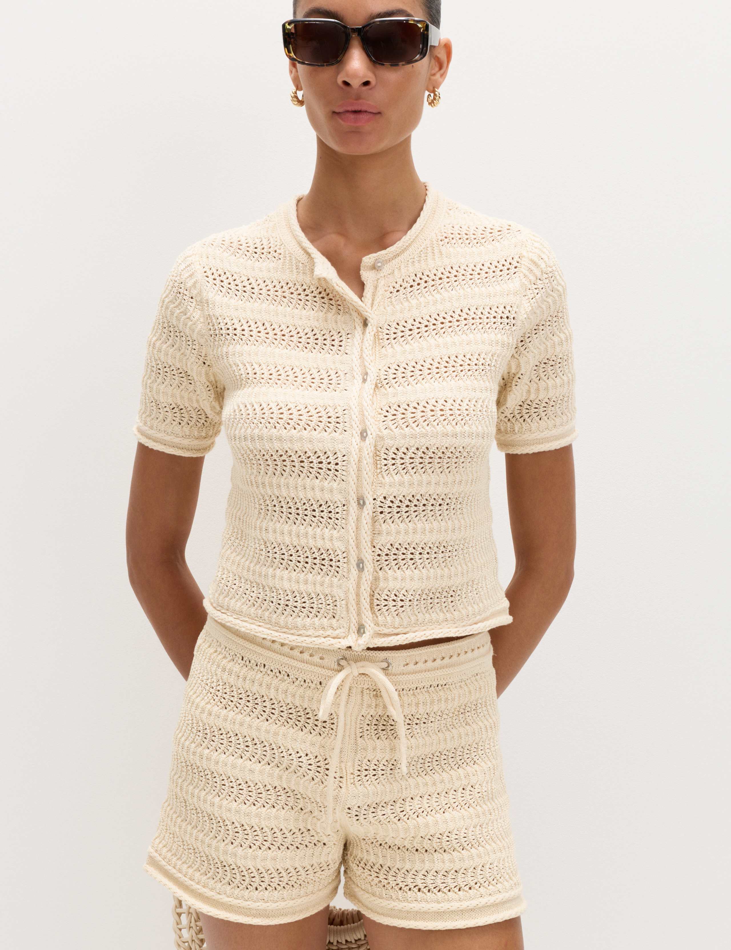 Cotton Blend Tie Front Knitted Shorts 5 of 6
