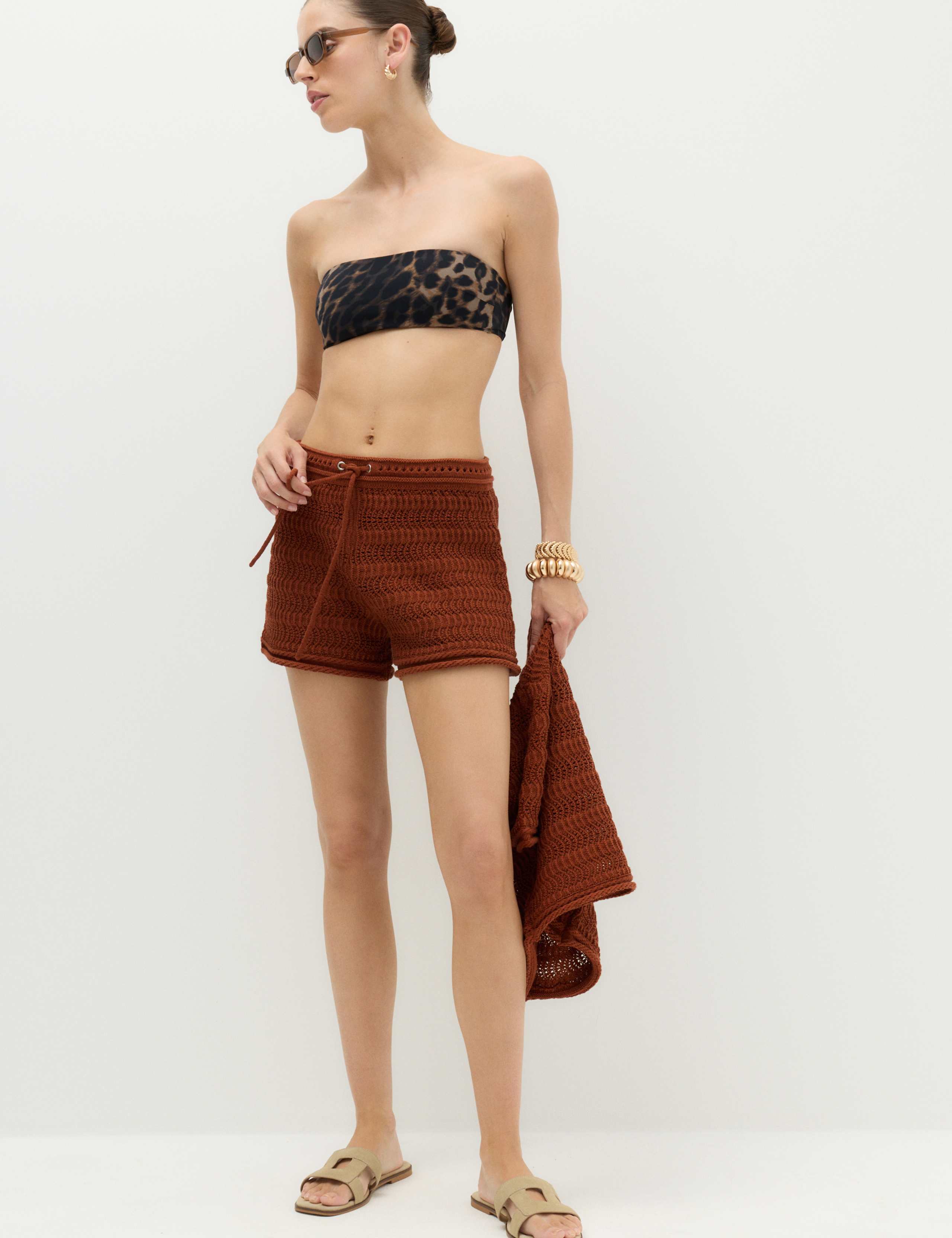 Cotton Blend Tie Front Knitted Shorts 3 of 7