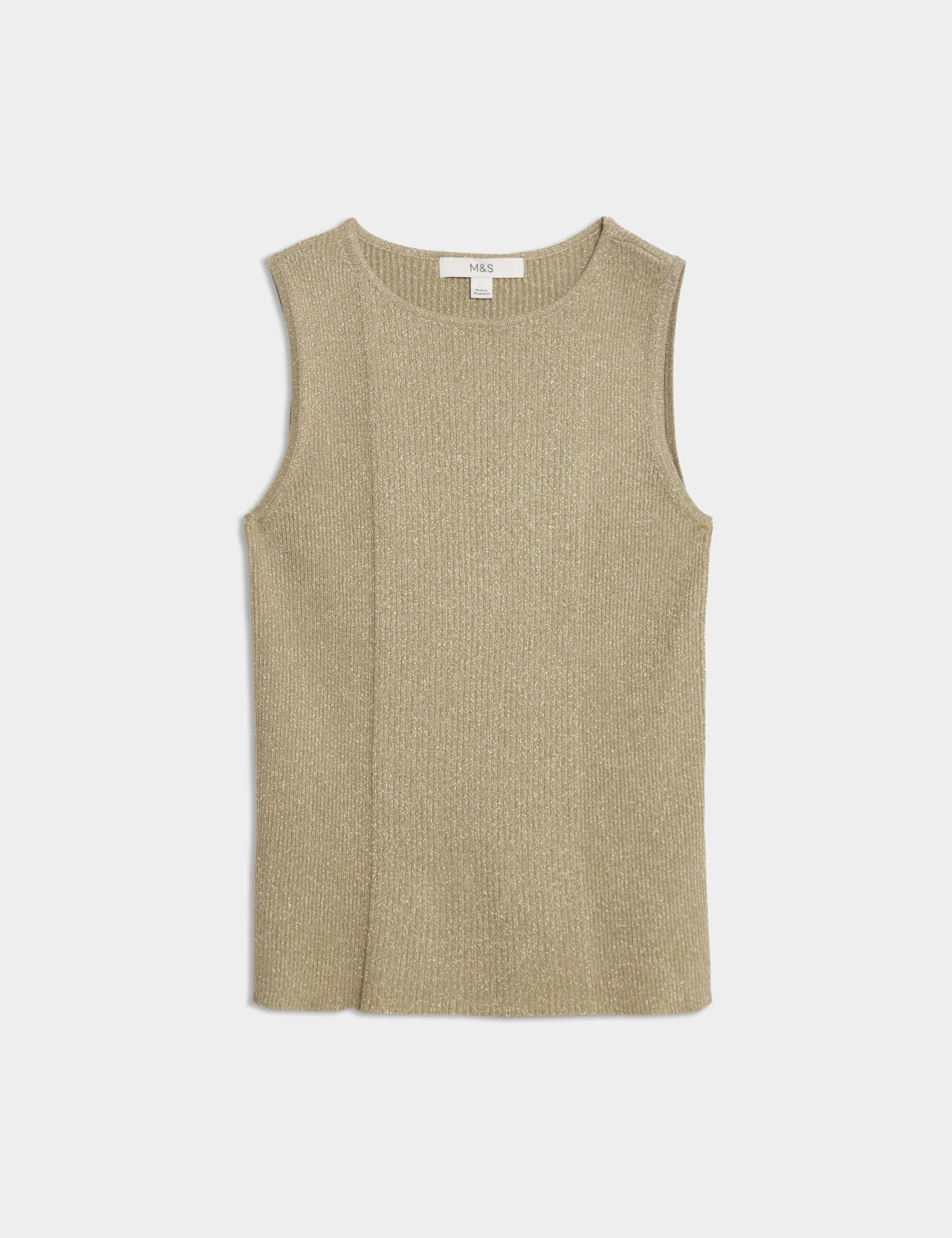 Metallic Ribbed Crew Neck Cropped Vest Top 2 of 6