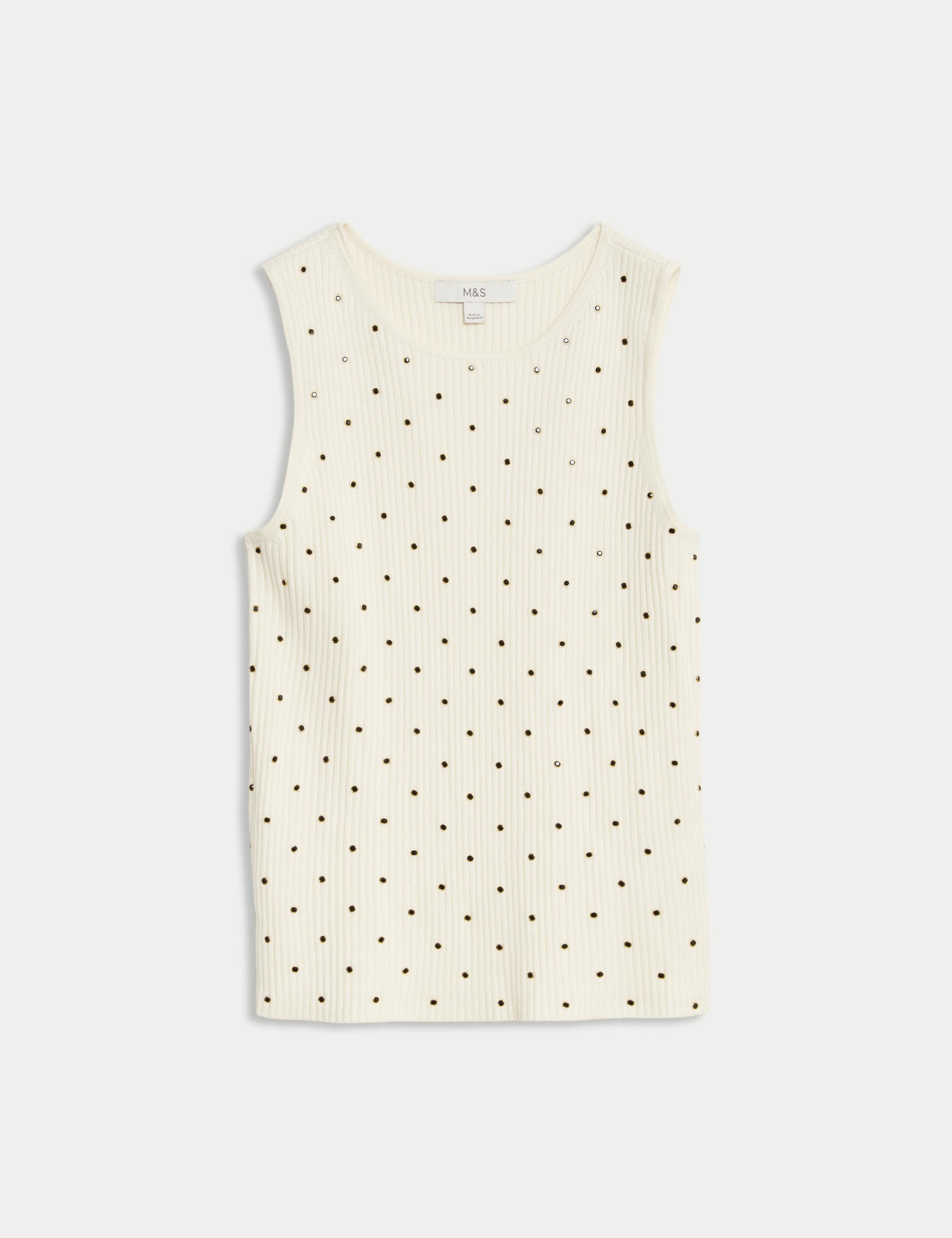 Embellished Ribbed Crew Neck Knitted Vest 2 of 6