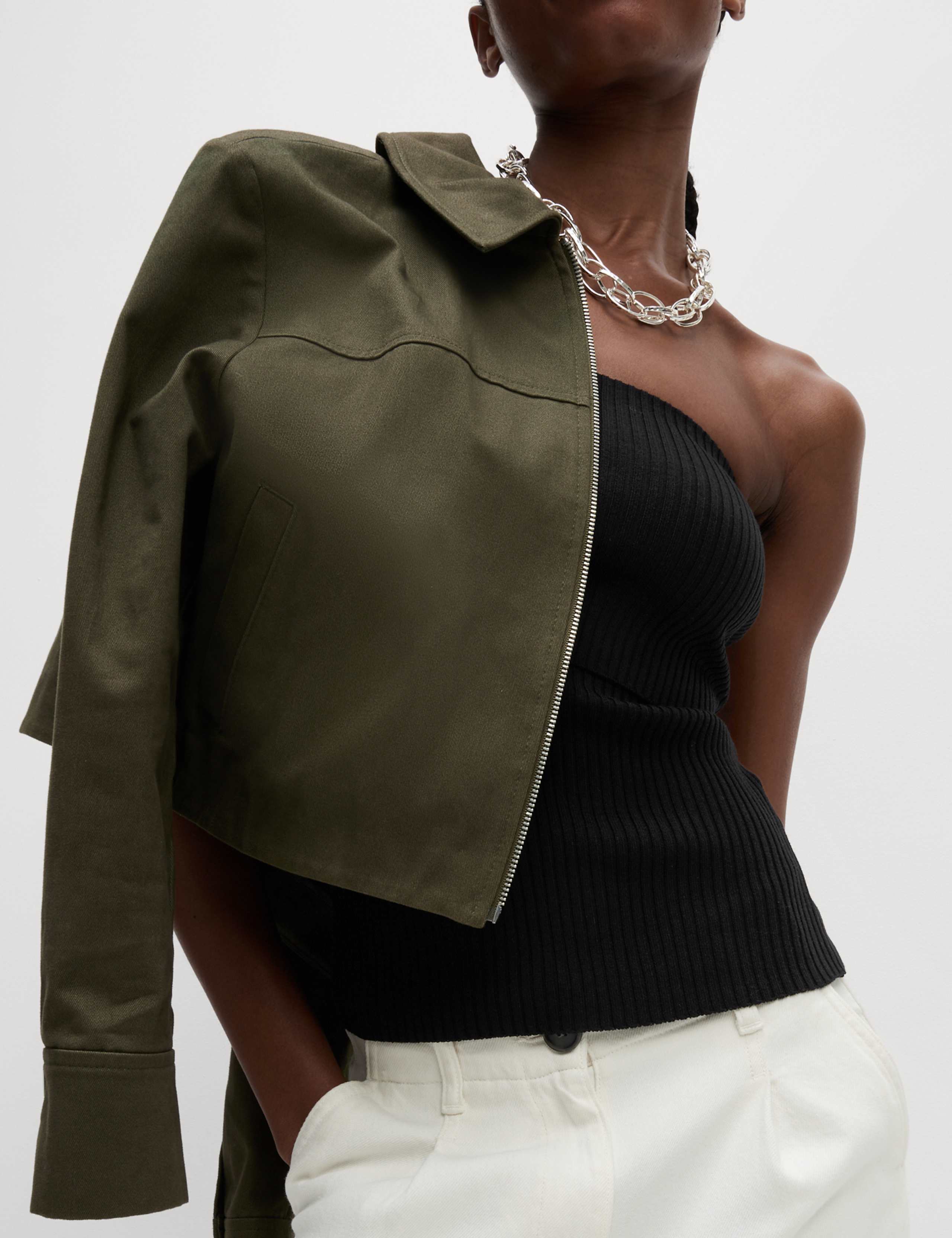 Ribbed Slim Fit Crop Bardot Top 3 of 6