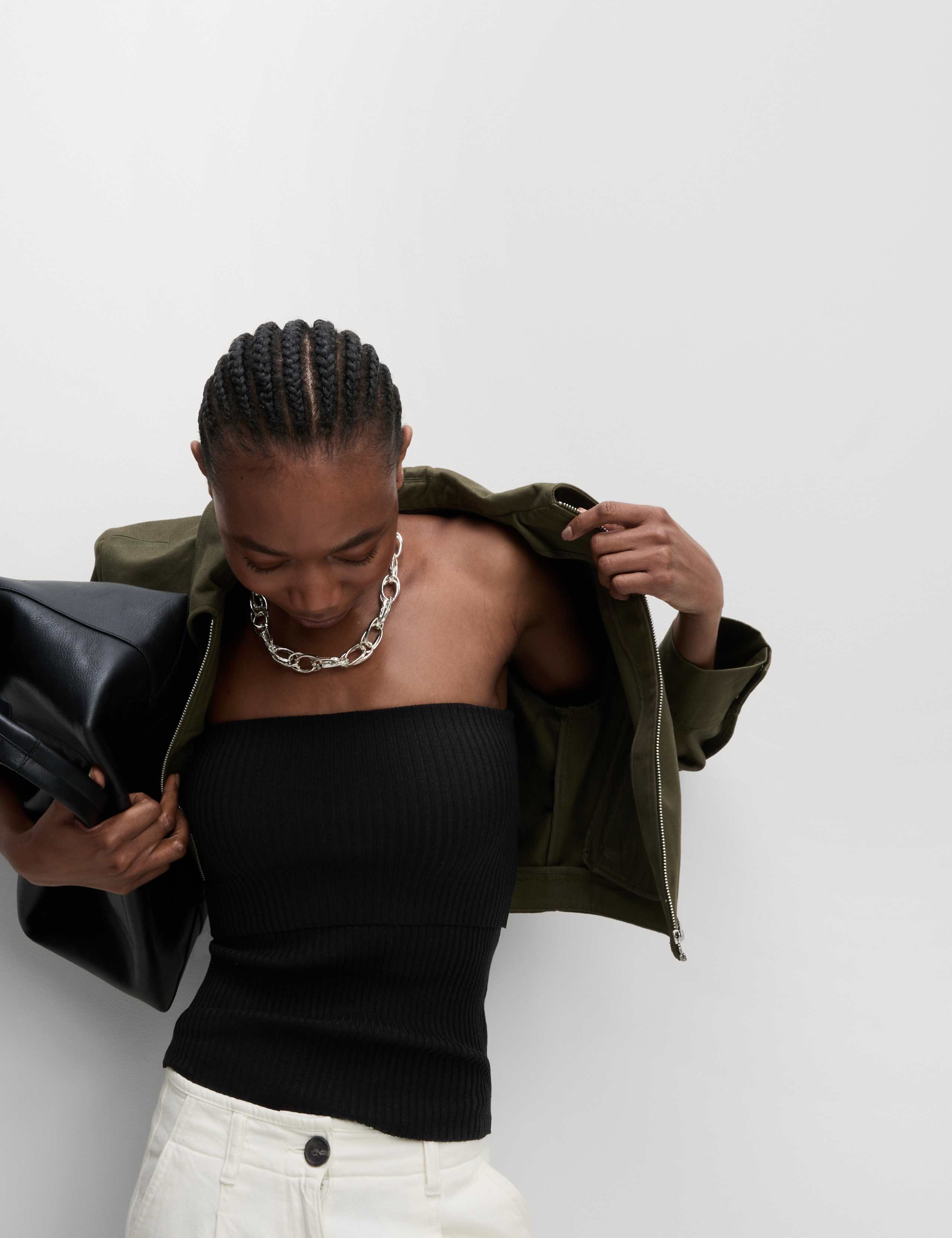 Ribbed Slim Fit Crop Bardot Top 5 of 6