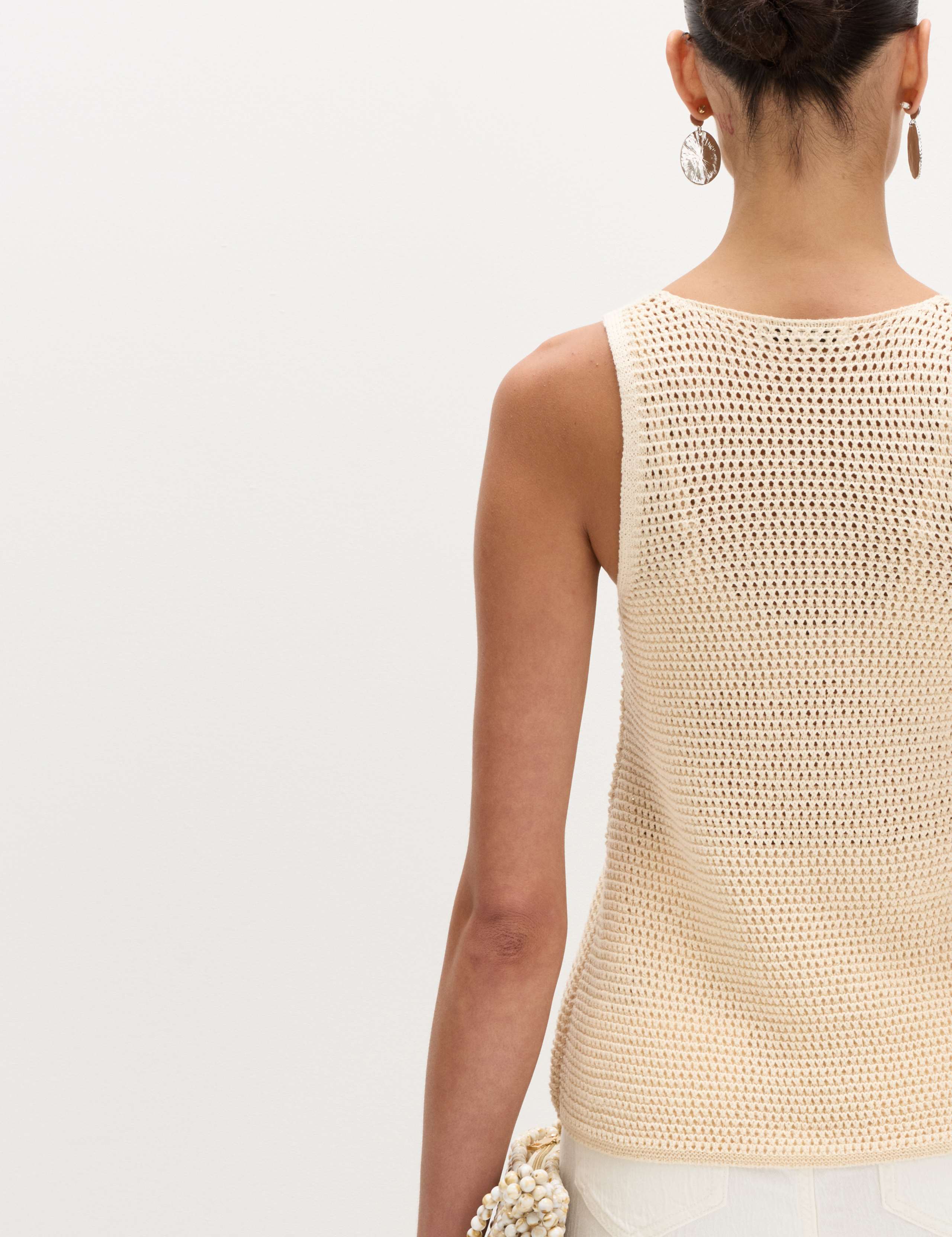 Cotton Blend Crochet-Style Knitted Vest 6 of 7
