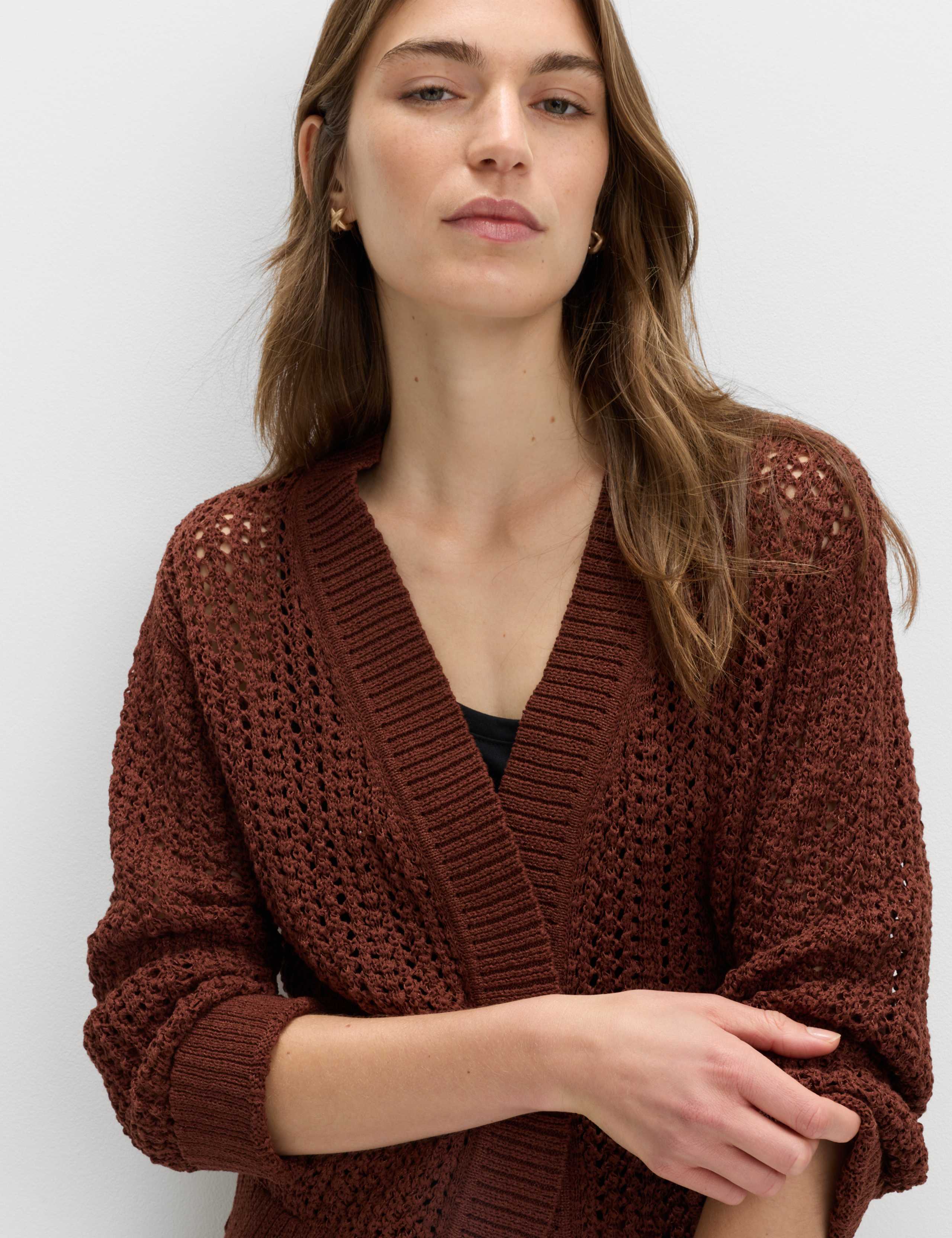 Cotton Blend Open Stitch Relaxed Cropped Cardigan 5 of 7