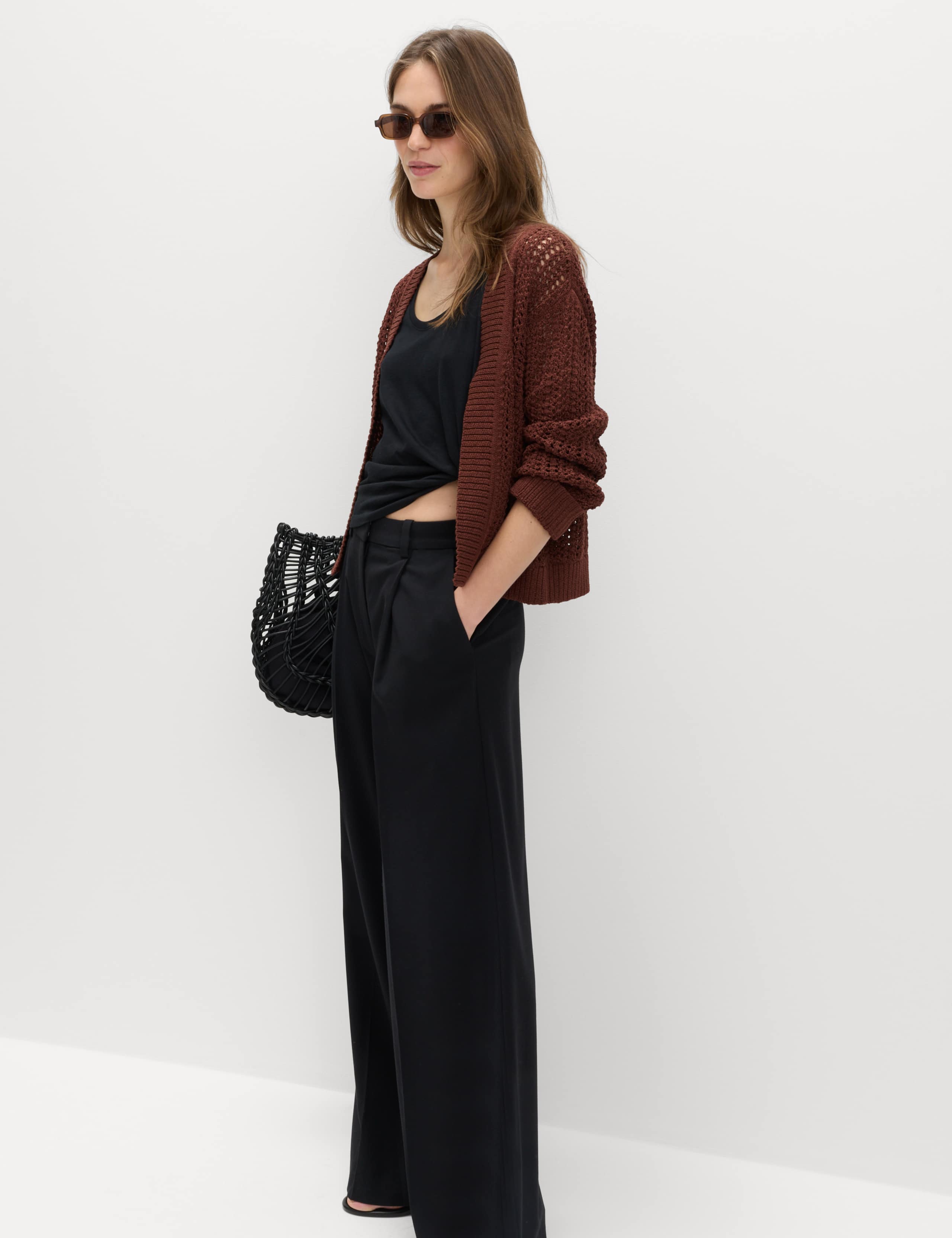 Cotton Blend Open Stitch Relaxed Cropped Cardigan 6 of 7