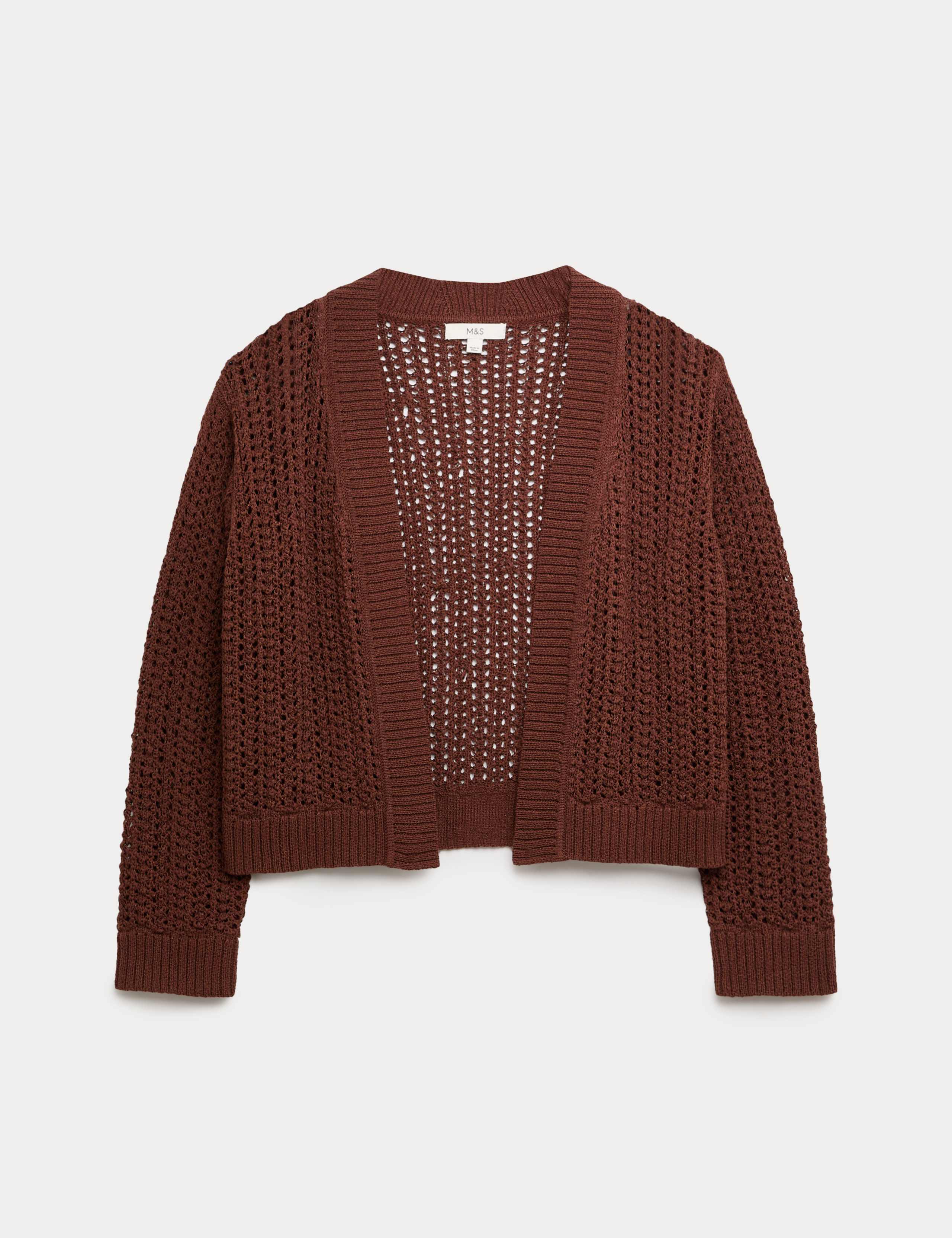 Cotton Blend Open Stitch Relaxed Cropped Cardigan 2 of 7