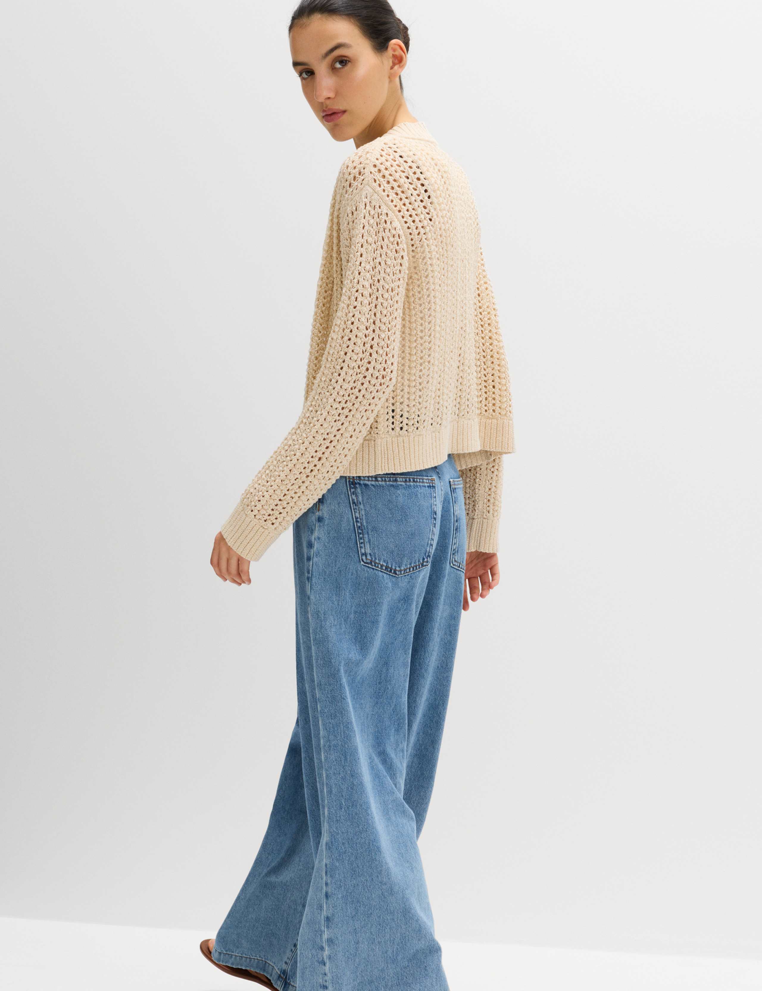 Cotton Blend Open Stitch Relaxed Cropped Cardigan 4 of 6