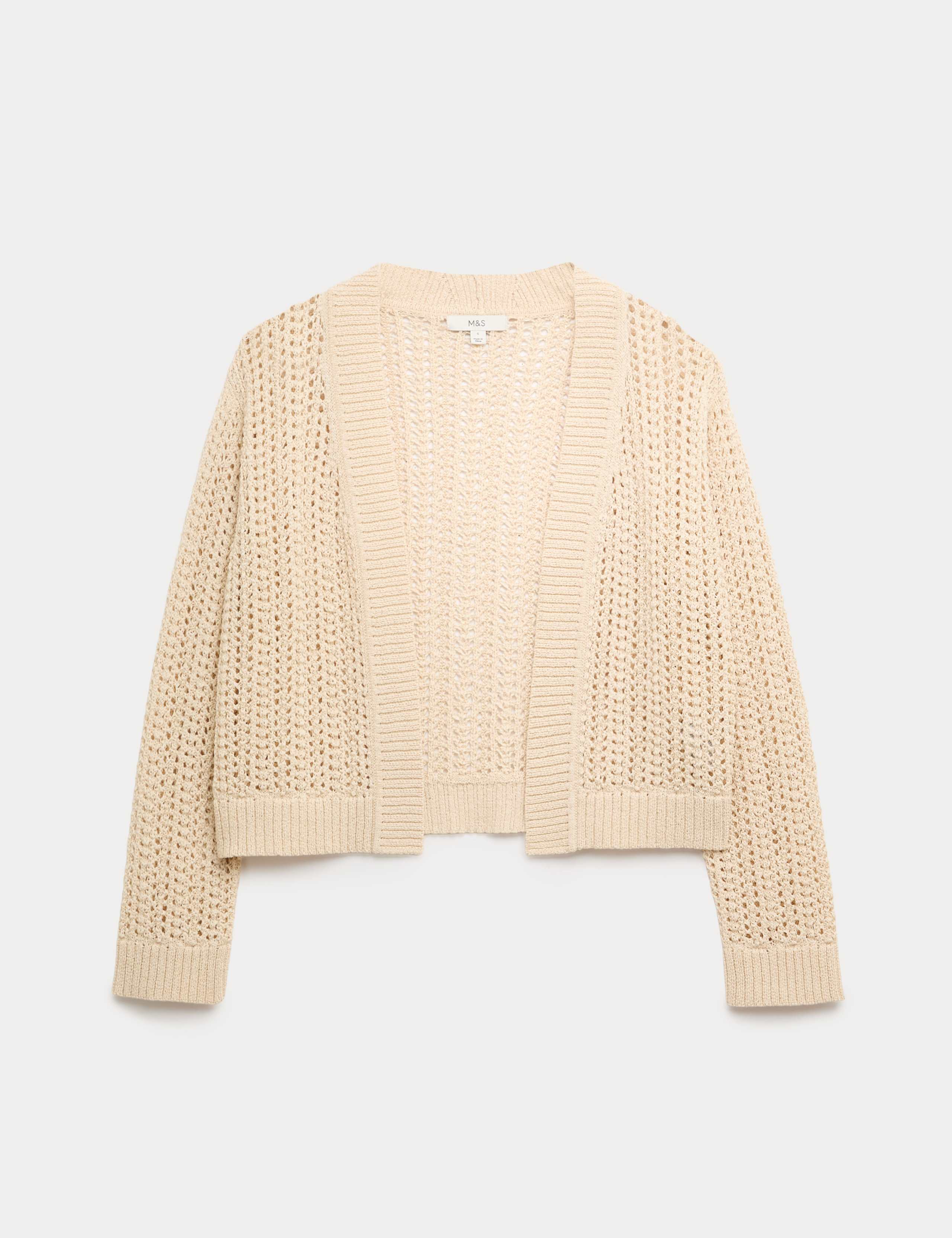 Cotton Blend Open Stitch Relaxed Cropped Cardigan 2 of 6