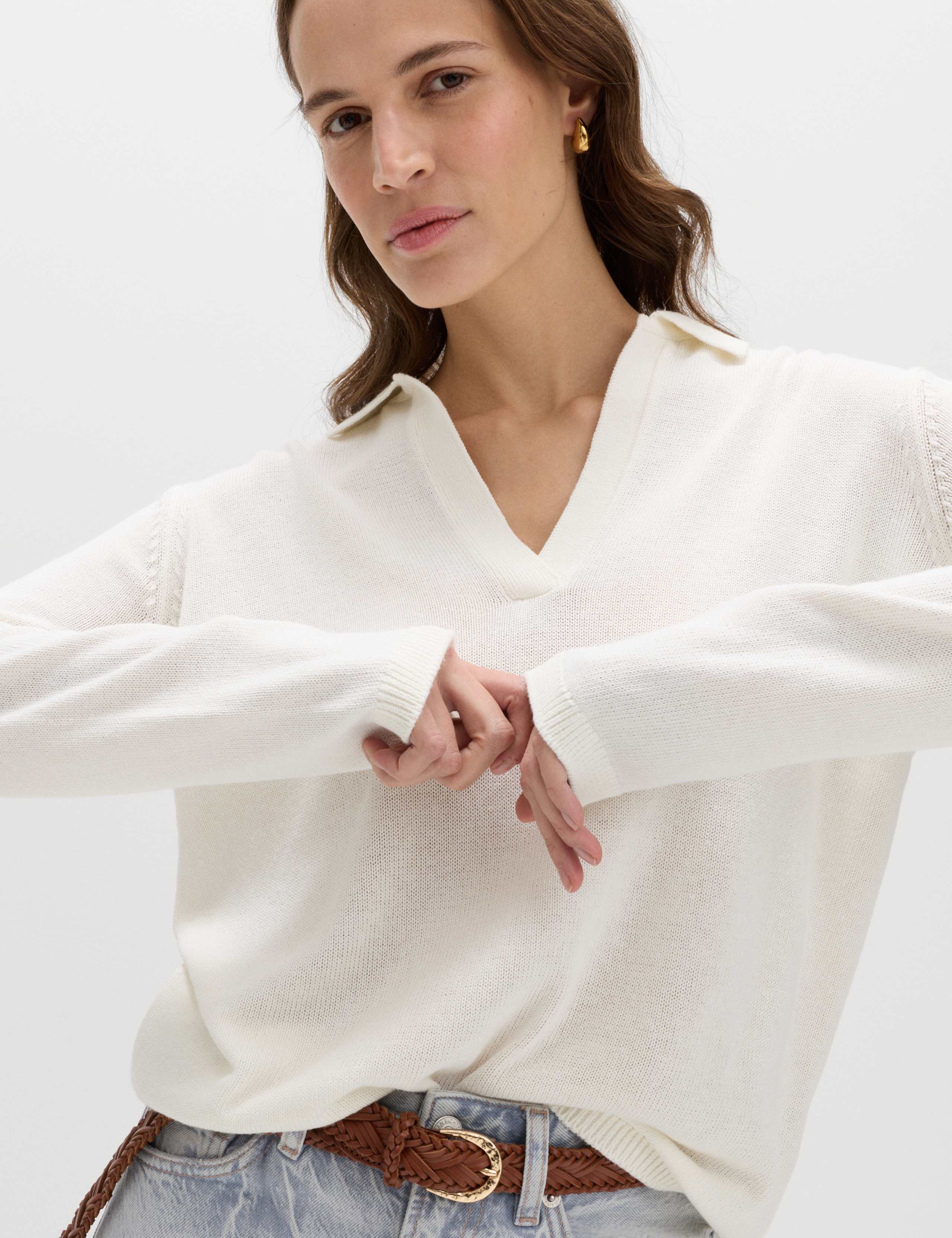 Collared Knitted Top with Linen 5 of 5