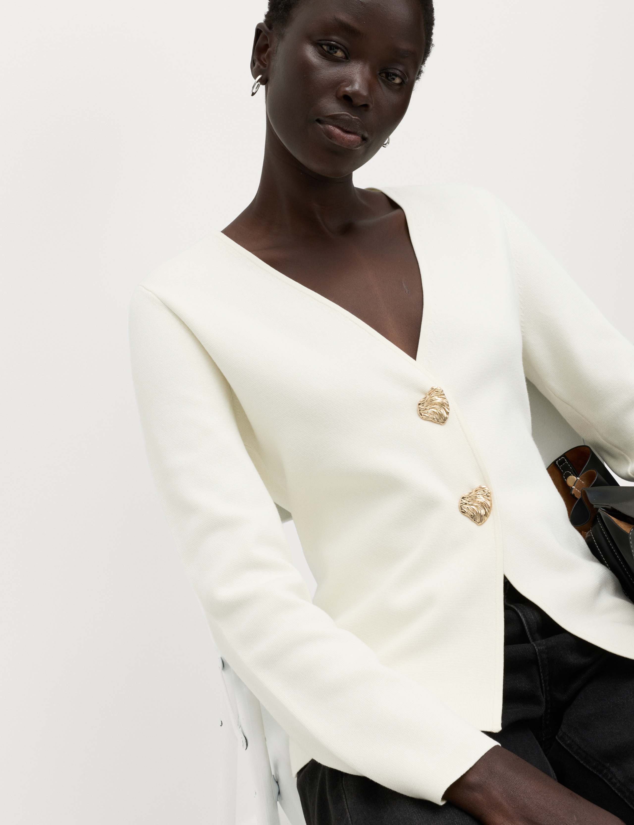 V-Neck Slim Fit Button Front Knitted Jacket 1 of 6