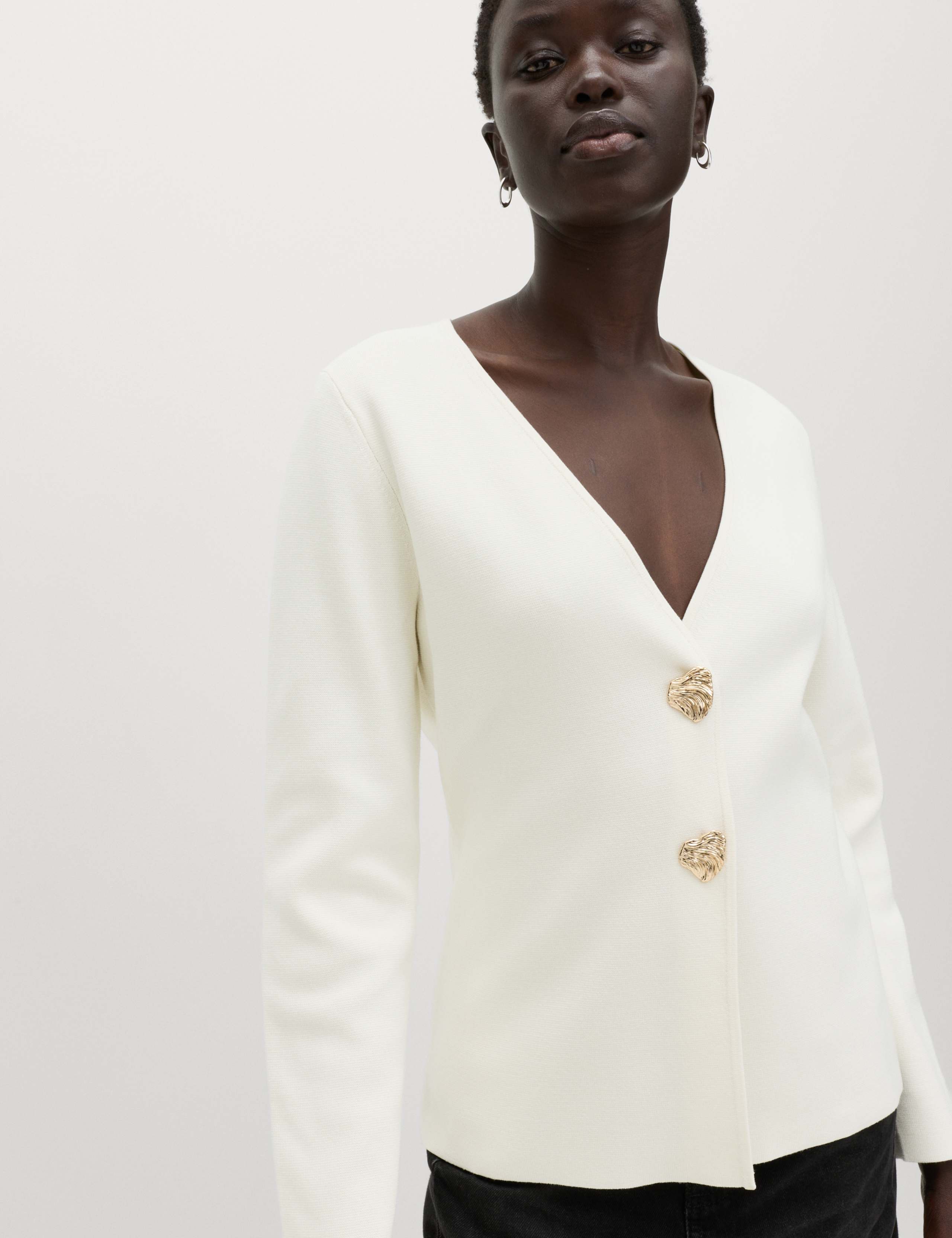 V-Neck Slim Fit Button Front Knitted Jacket 3 of 6