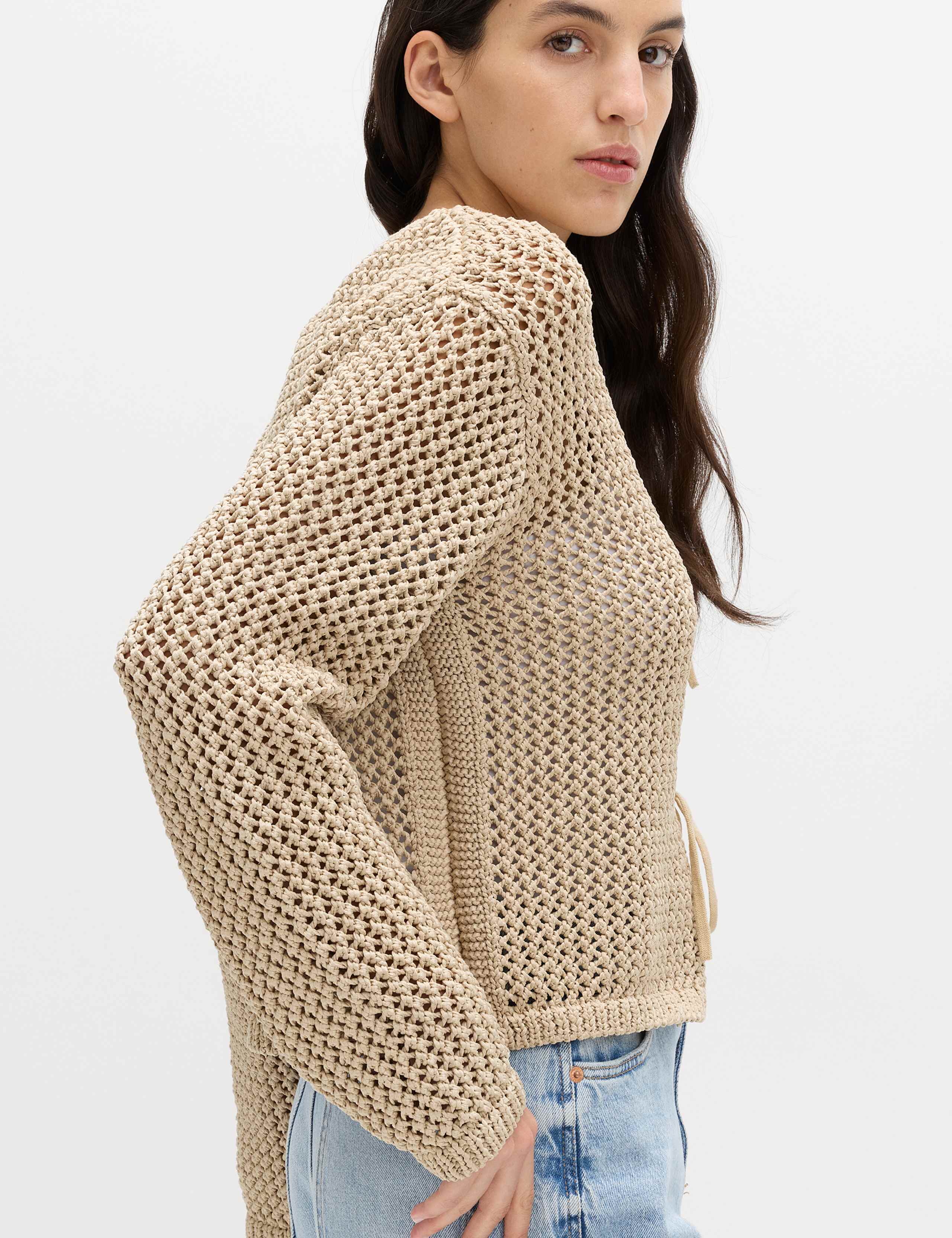 Textured Tie Front Slim Fit Cropped Cardigan 3 of 5